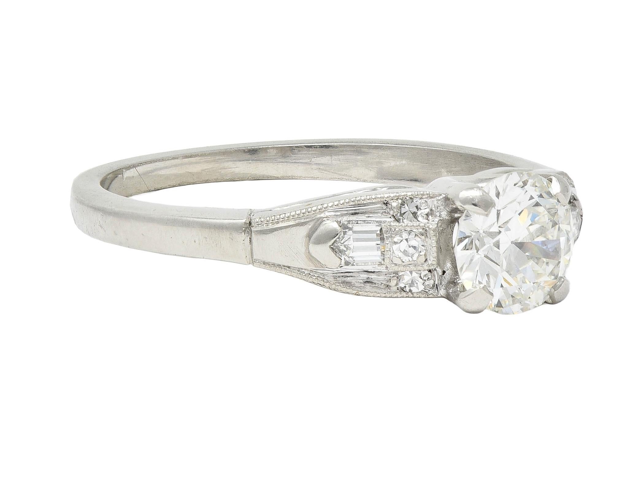 Art Deco Demaria 0.91 CTW Transitional Diamond Platinum Vintage Engagement Ring