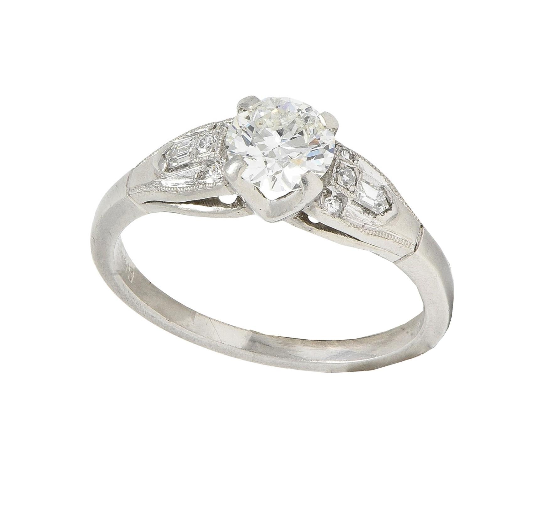 Art Deco Demaria 0.91 CTW Transitional Diamond Platinum Vintage Engagement Ring