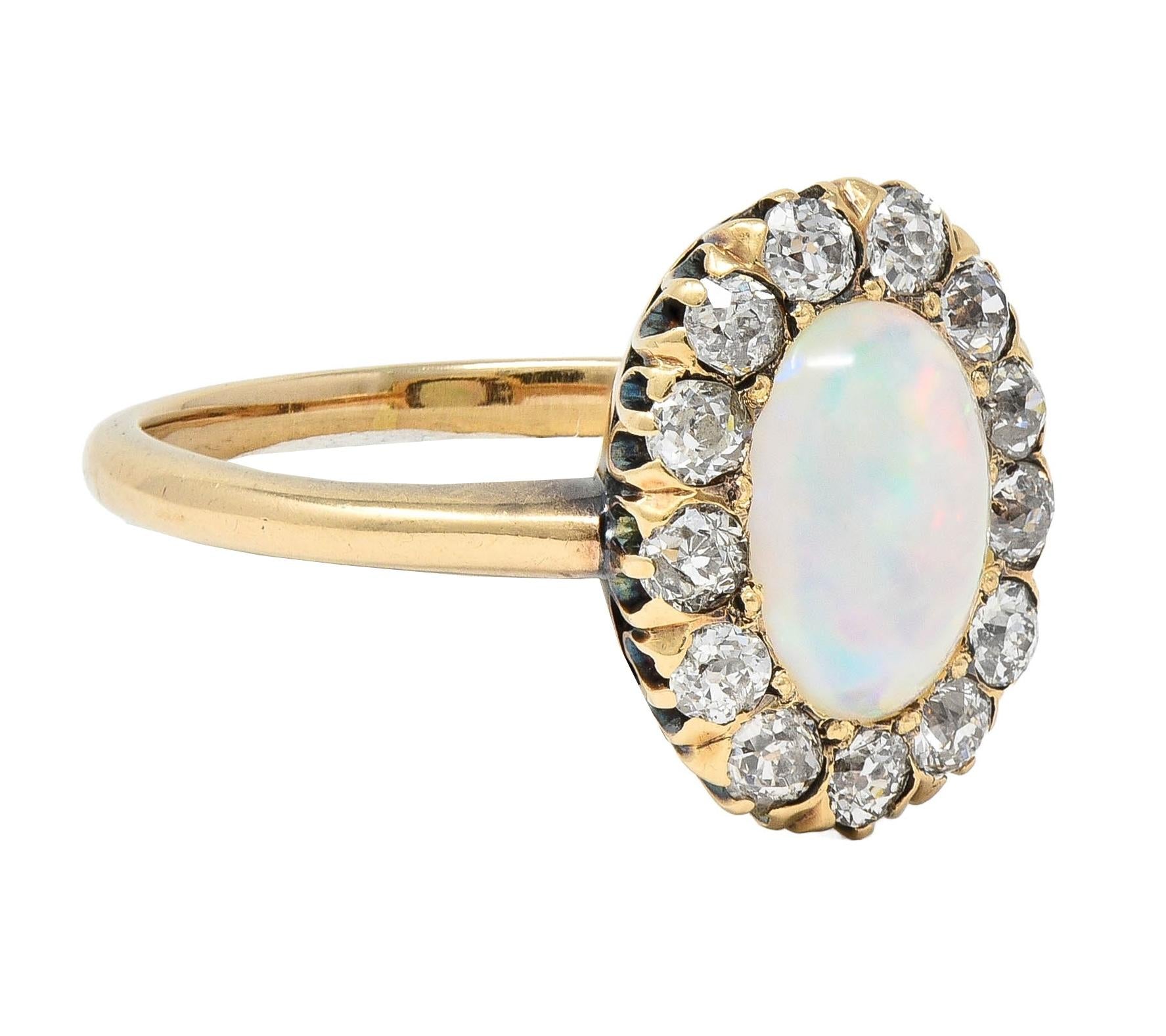 Victorian 0.52 CTW Opal Diamond 14 Karat Yellow Gold Antique Halo Ring