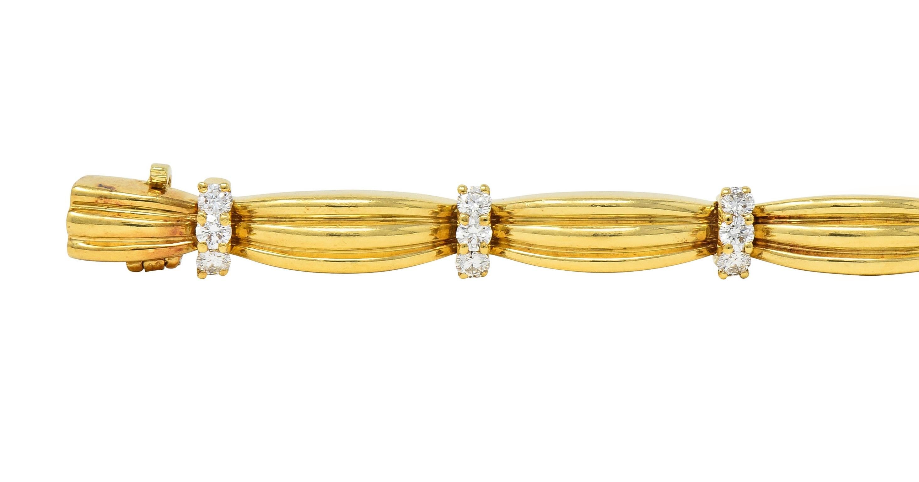 Tiffany & Co. 1992 1.50 CTW Diamond 18 Karat Yellow Gold Vintage Ribbon Bracelet