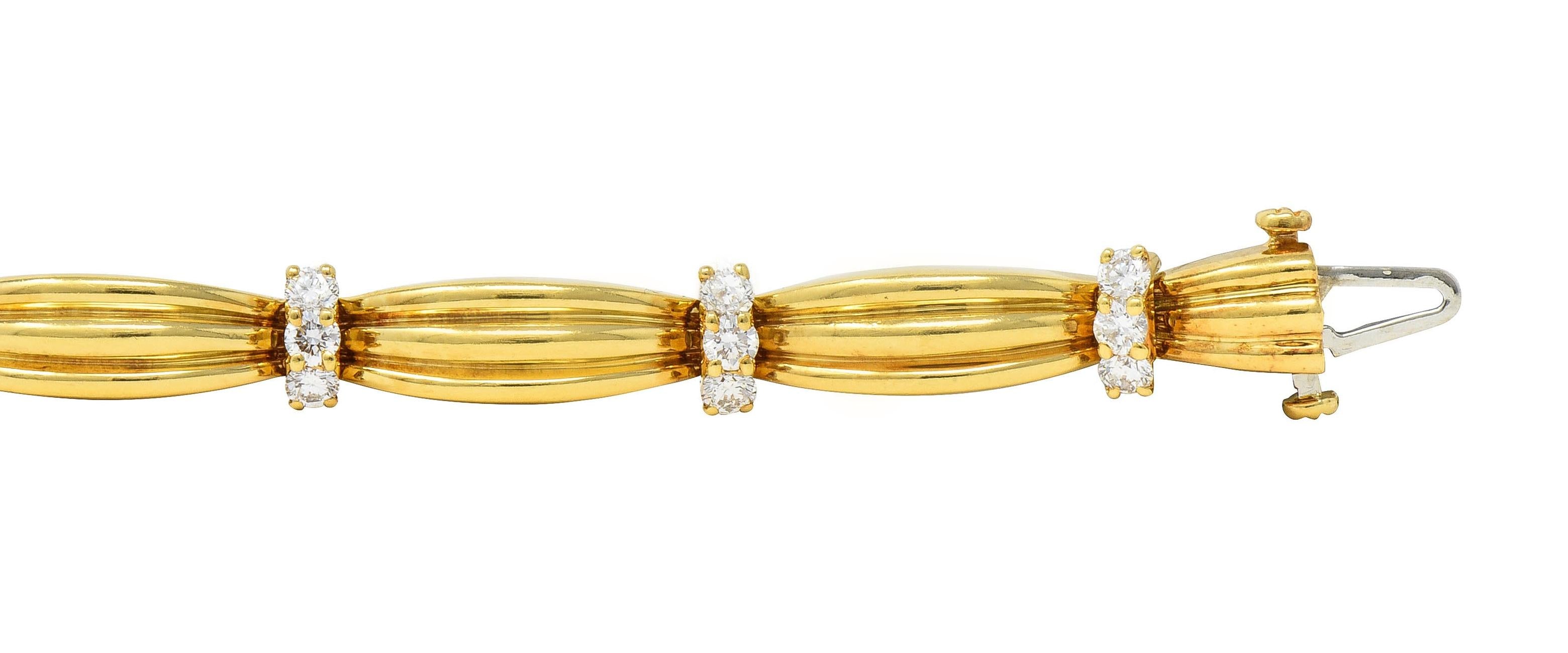 Tiffany & Co. 1992 1.50 CTW Diamond 18 Karat Yellow Gold Vintage Ribbon Bracelet