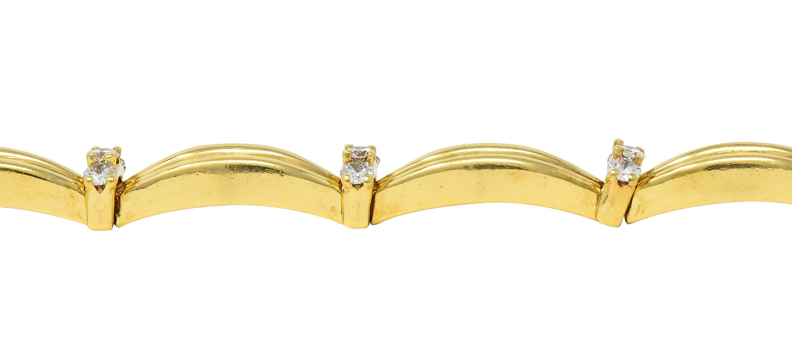 Tiffany & Co. 1992 1.50 CTW Diamond 18 Karat Yellow Gold Vintage Ribbon Bracelet