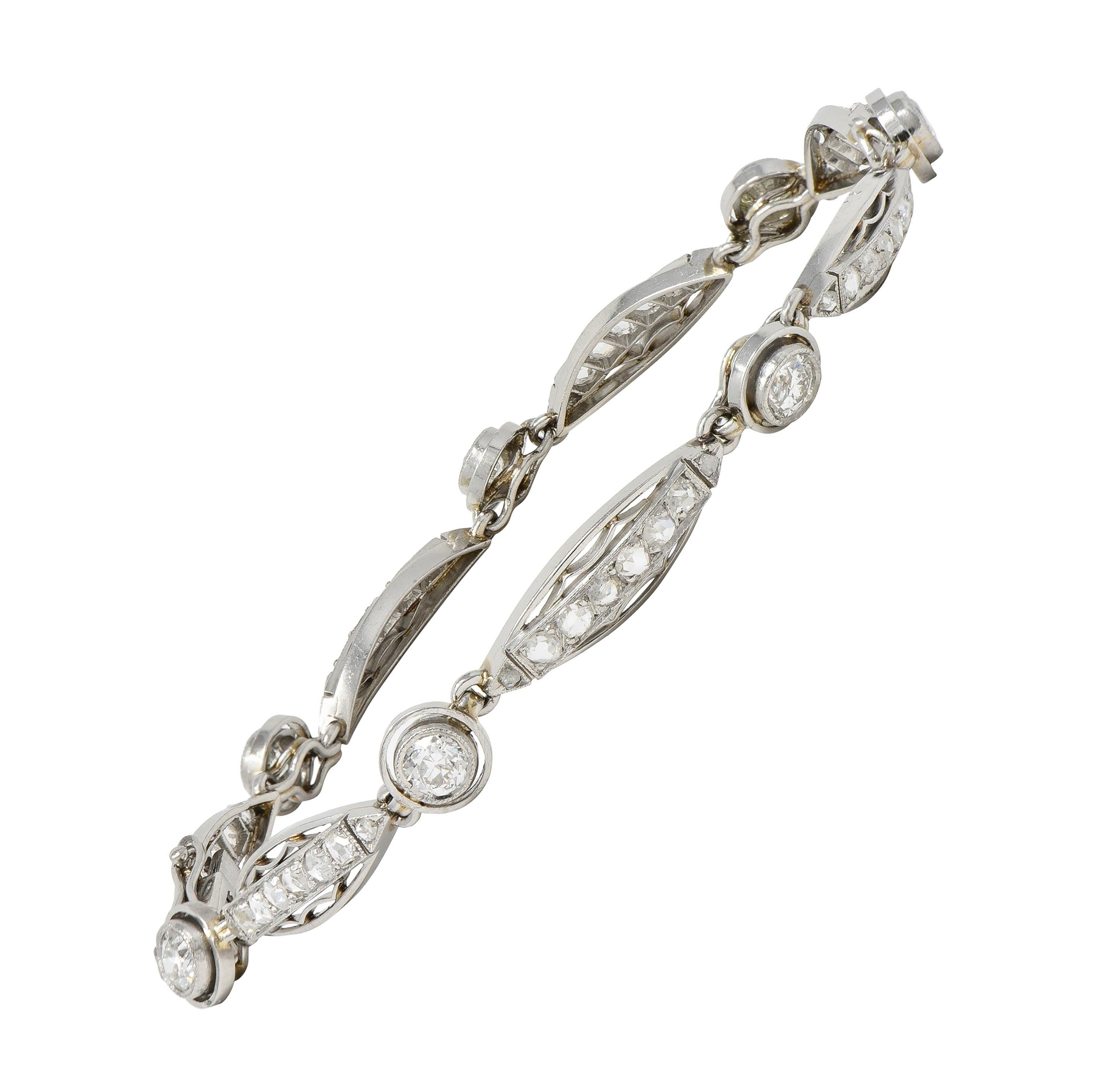 French Art Deco Old European Diamond Platinum Vintage Fancy Link Line Bracelet