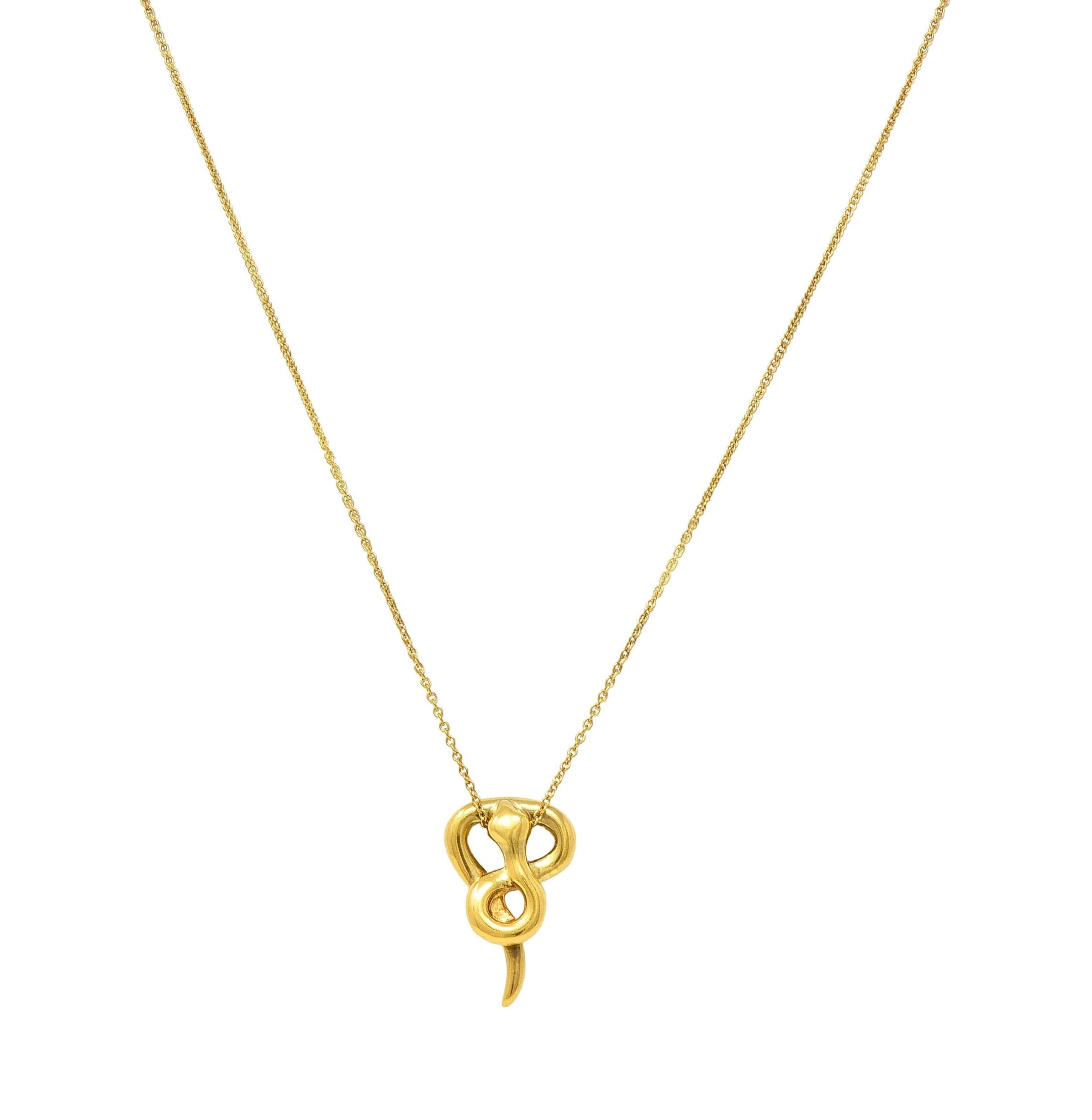 Tiffany & Co. Peretti 18K Gold Vintage Snake Chinese Zodiac Pendant Necklace