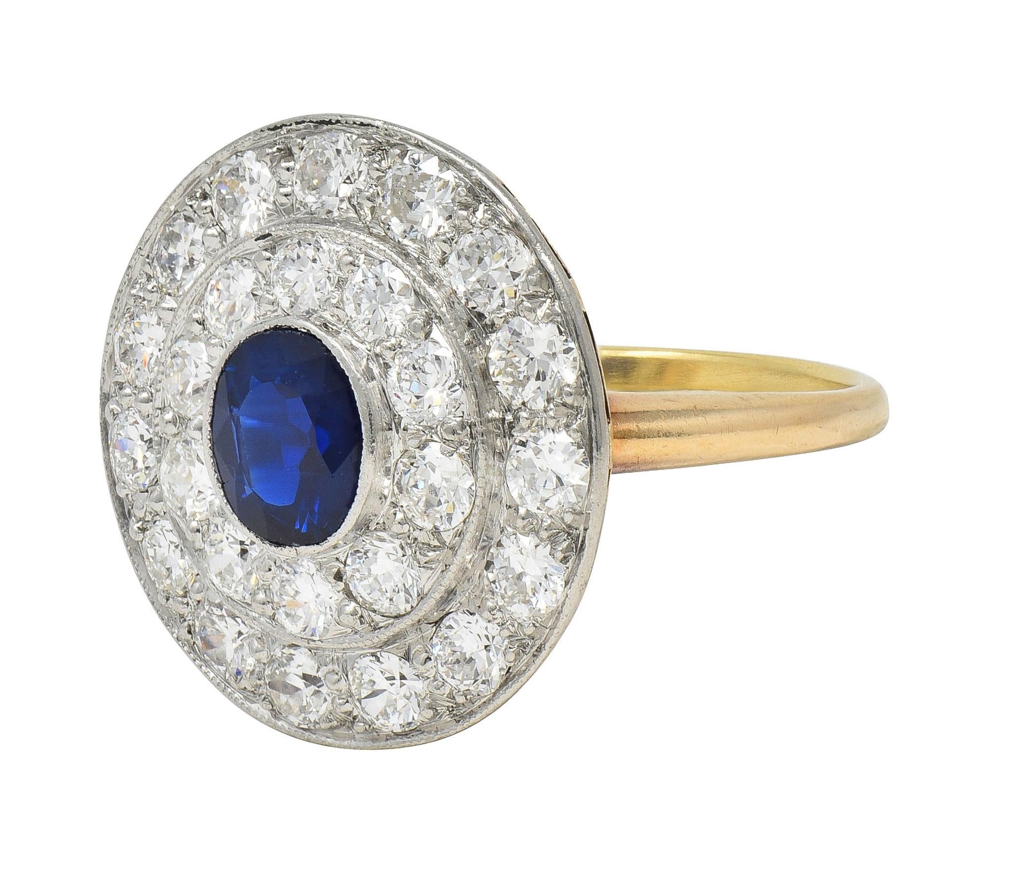 Edwardian 2.80 CTW Sapphire Diamond Platinum 18 Karat Gold Antique Cluster Ring