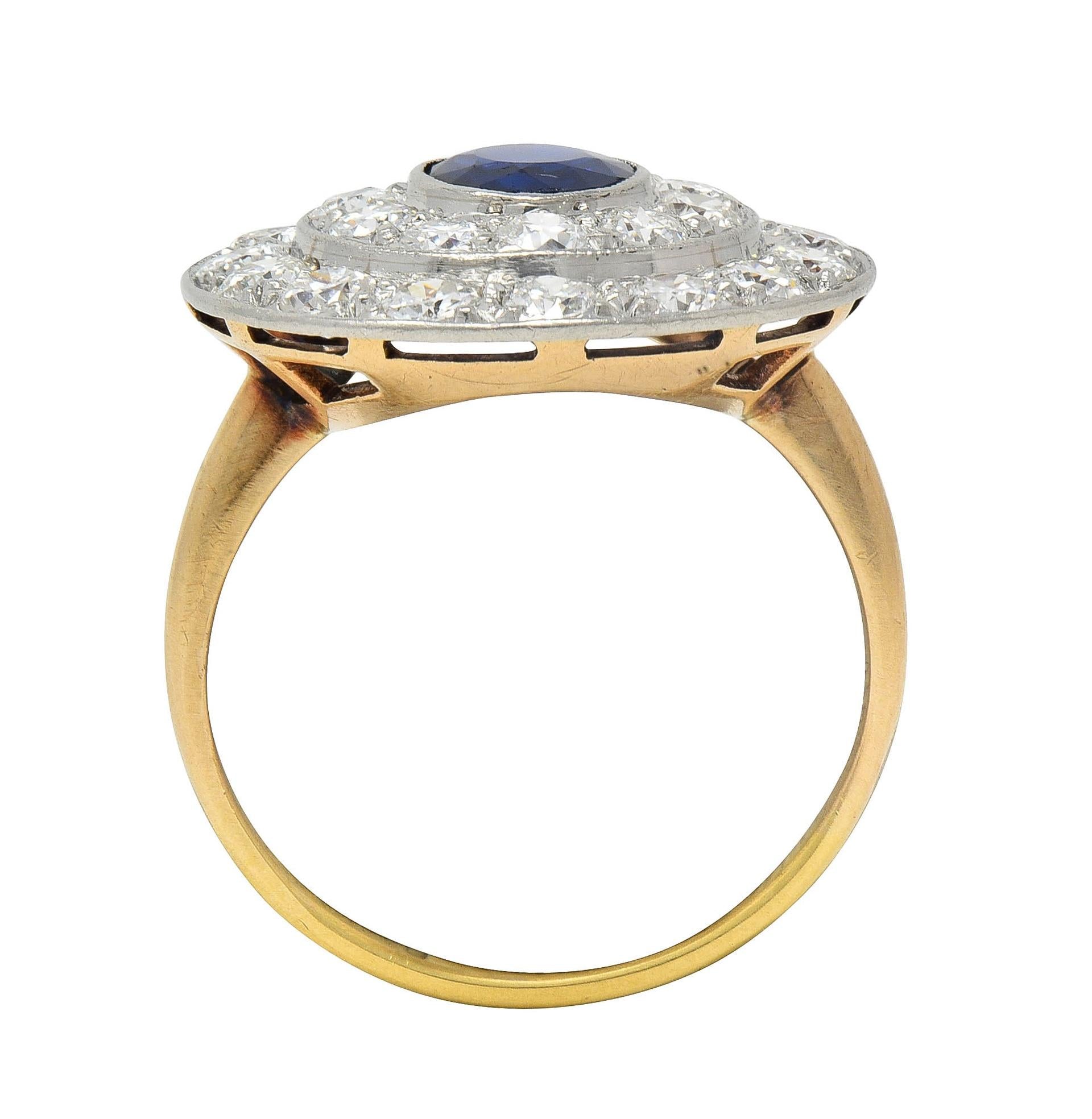 Edwardian 2.80 CTW Sapphire Diamond Platinum 18 Karat Gold Antique Cluster Ring