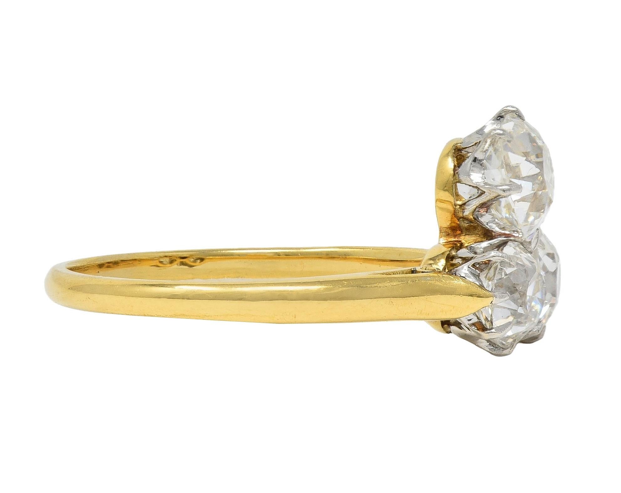 Edwardian 2.55 CTW Mine Diamond Platinum 18 Karat Gold Antique Three Stone Ring