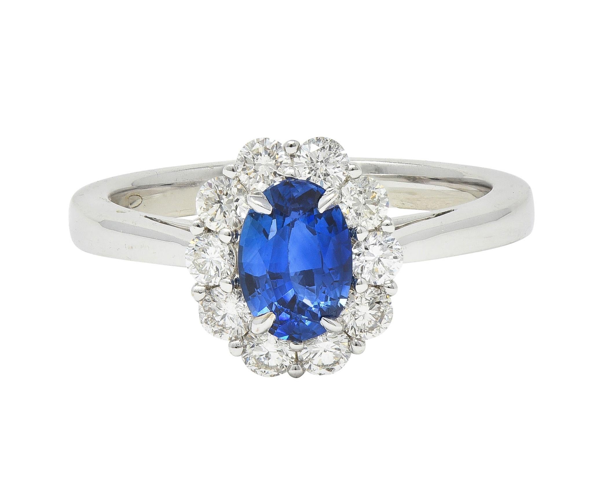 Contemporary 1.63 CTW Sapphire Diamond 18 Karat White Gold Halo Ring