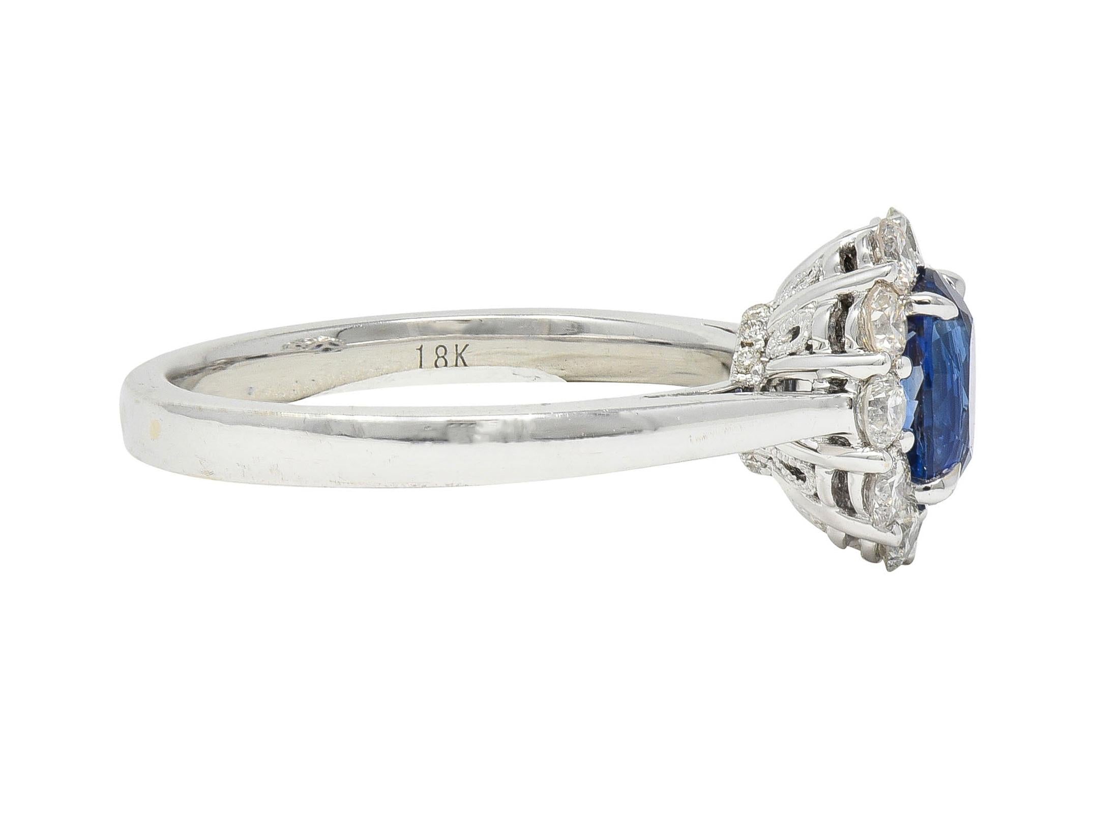 Contemporary 1.63 CTW Sapphire Diamond 18 Karat White Gold Halo Ring