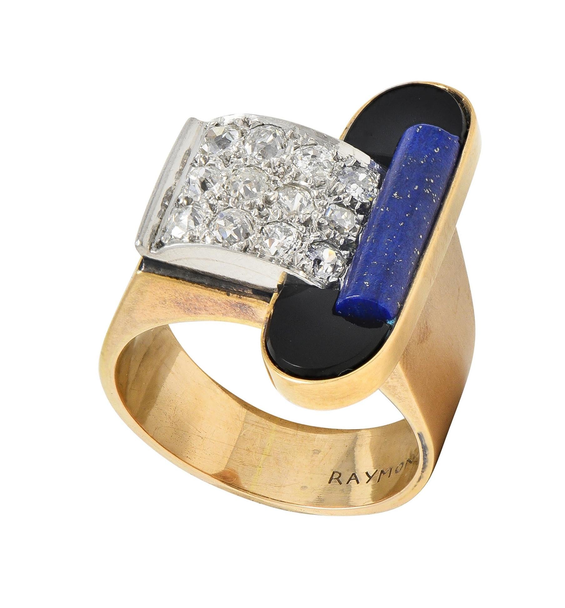 Raymond Templier Art Deco French Diamond Platinum 18K Gold Vintage Ring