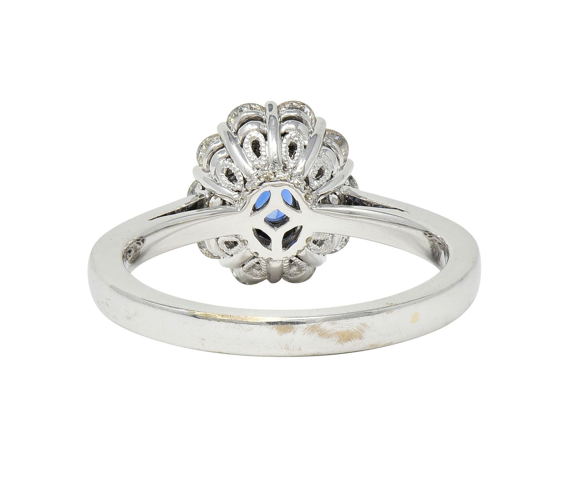 Contemporary 1.63 CTW Sapphire Diamond 18 Karat White Gold Halo Ring