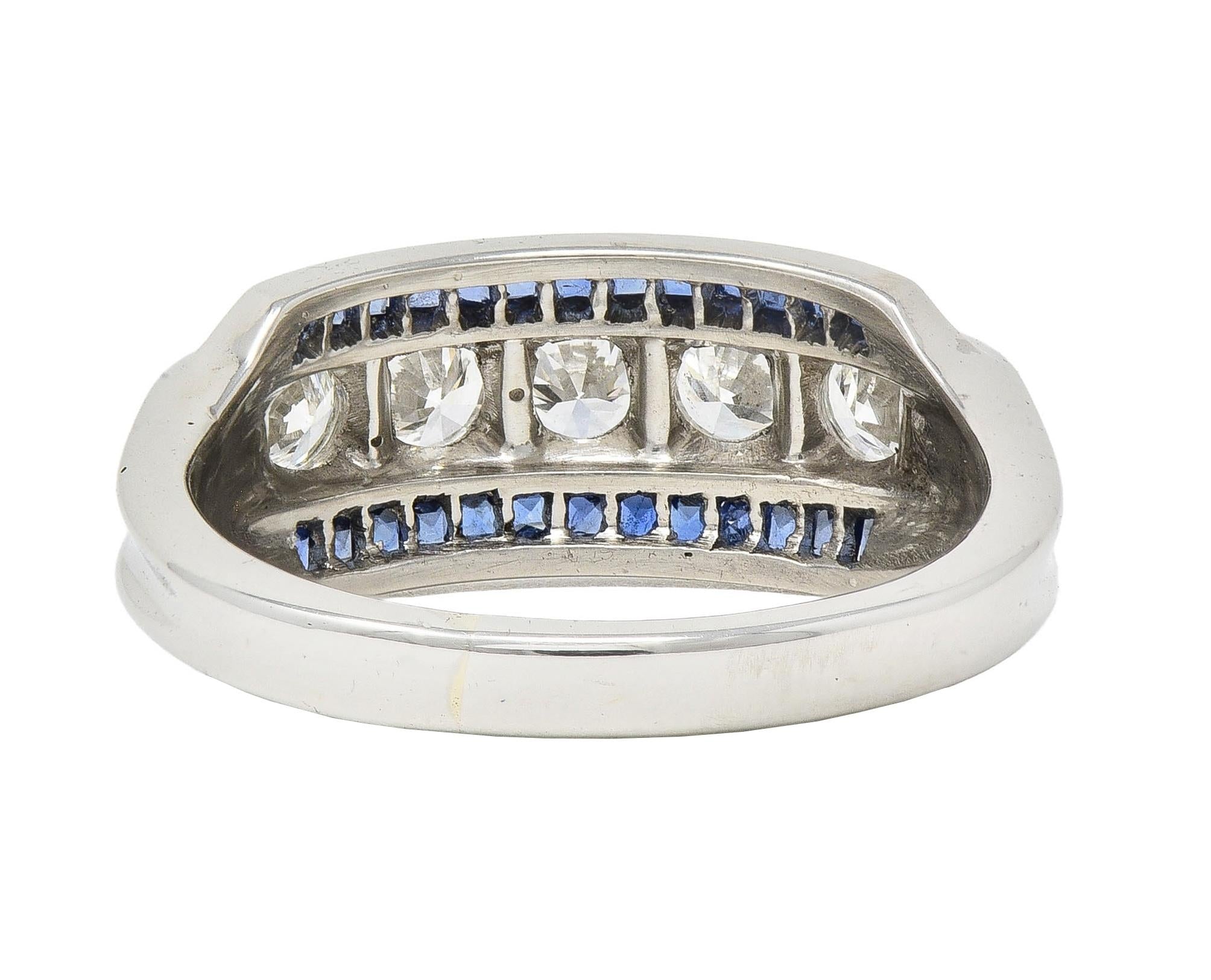 Mid-Century 1.38 CTW Diamond Sapphire Platinum Vintage Band Ring