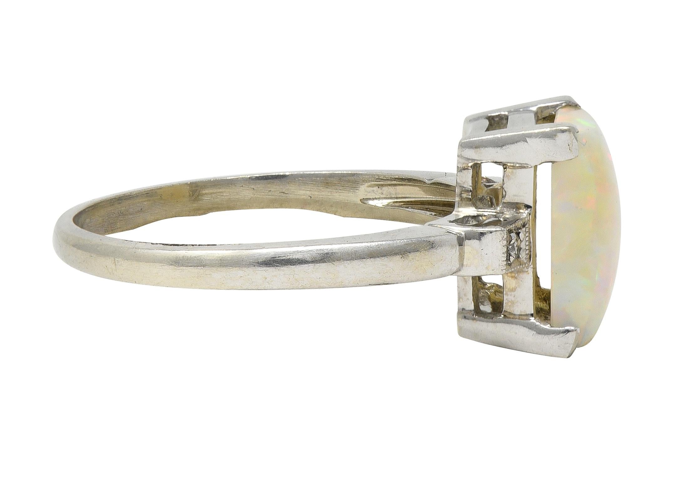Baden & Foss Mid-Century Opal Diamond 14 Karat White Gold Vintage Ring