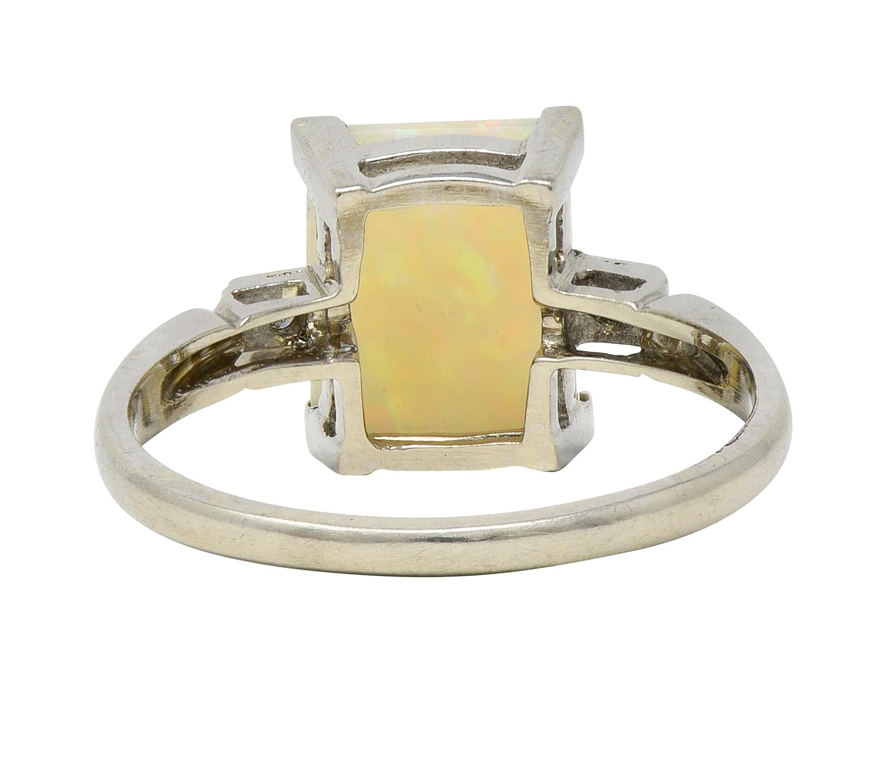 Baden & Foss Mid-Century Opal Diamond 14 Karat White Gold Vintage Ring