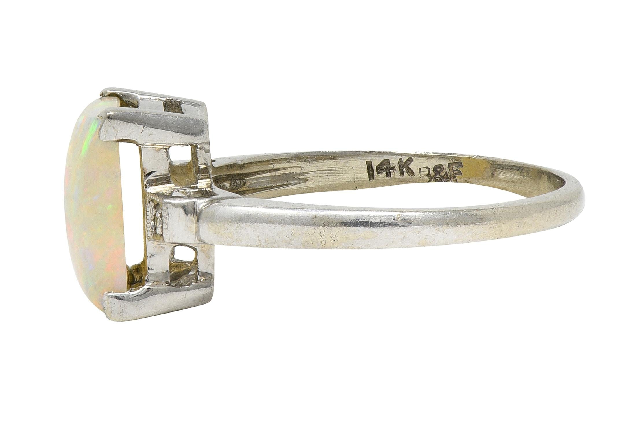 Baden & Foss Mid-Century Opal Diamond 14 Karat White Gold Vintage Ring