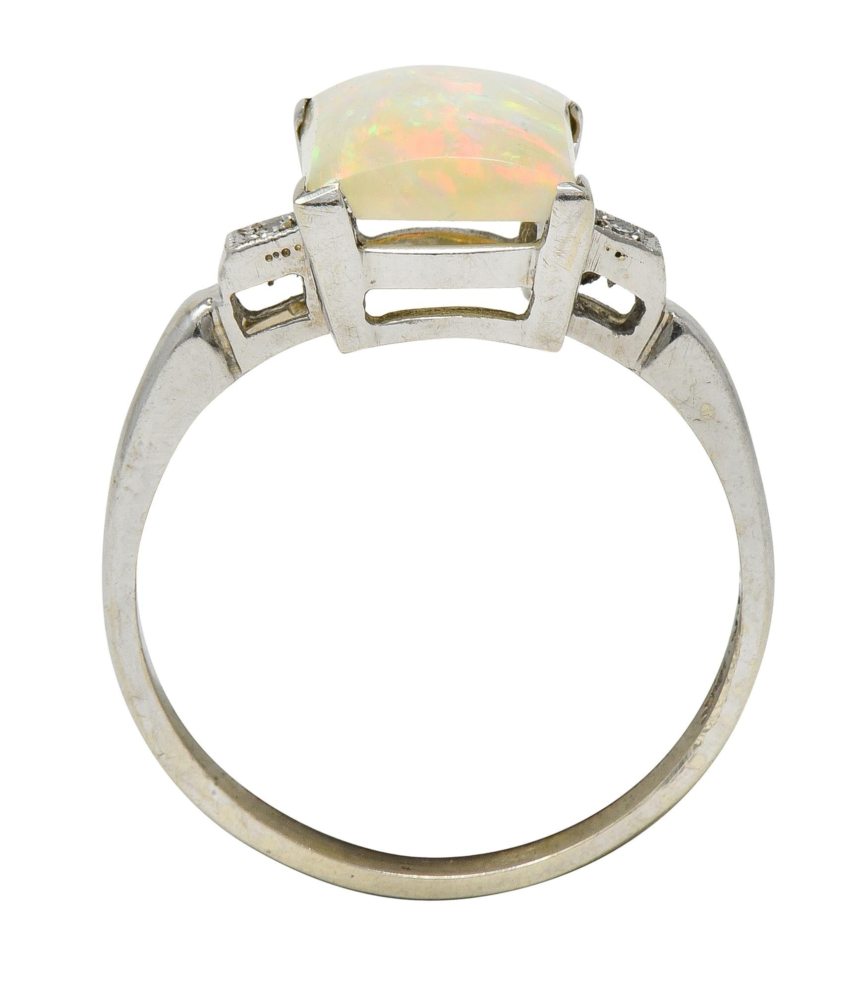 Baden & Foss Mid-Century Opal Diamond 14 Karat White Gold Vintage Ring