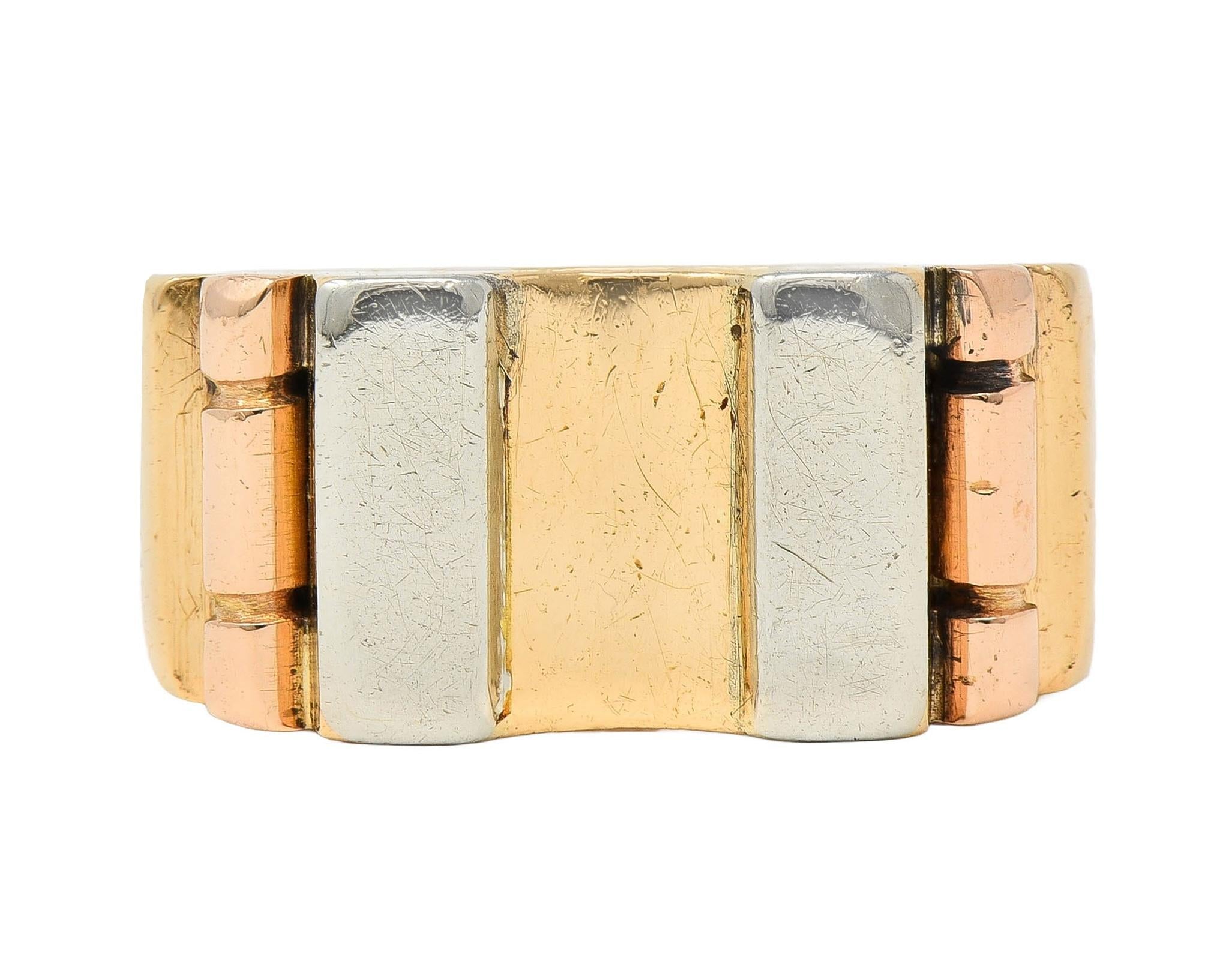 French 1960's 18 Karat Tri-Colored Gold Vintage Industrial Band Ring