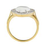 Edwardian Diamond Moonstone Platinum 14K Gold Antique Heart Halo Ring