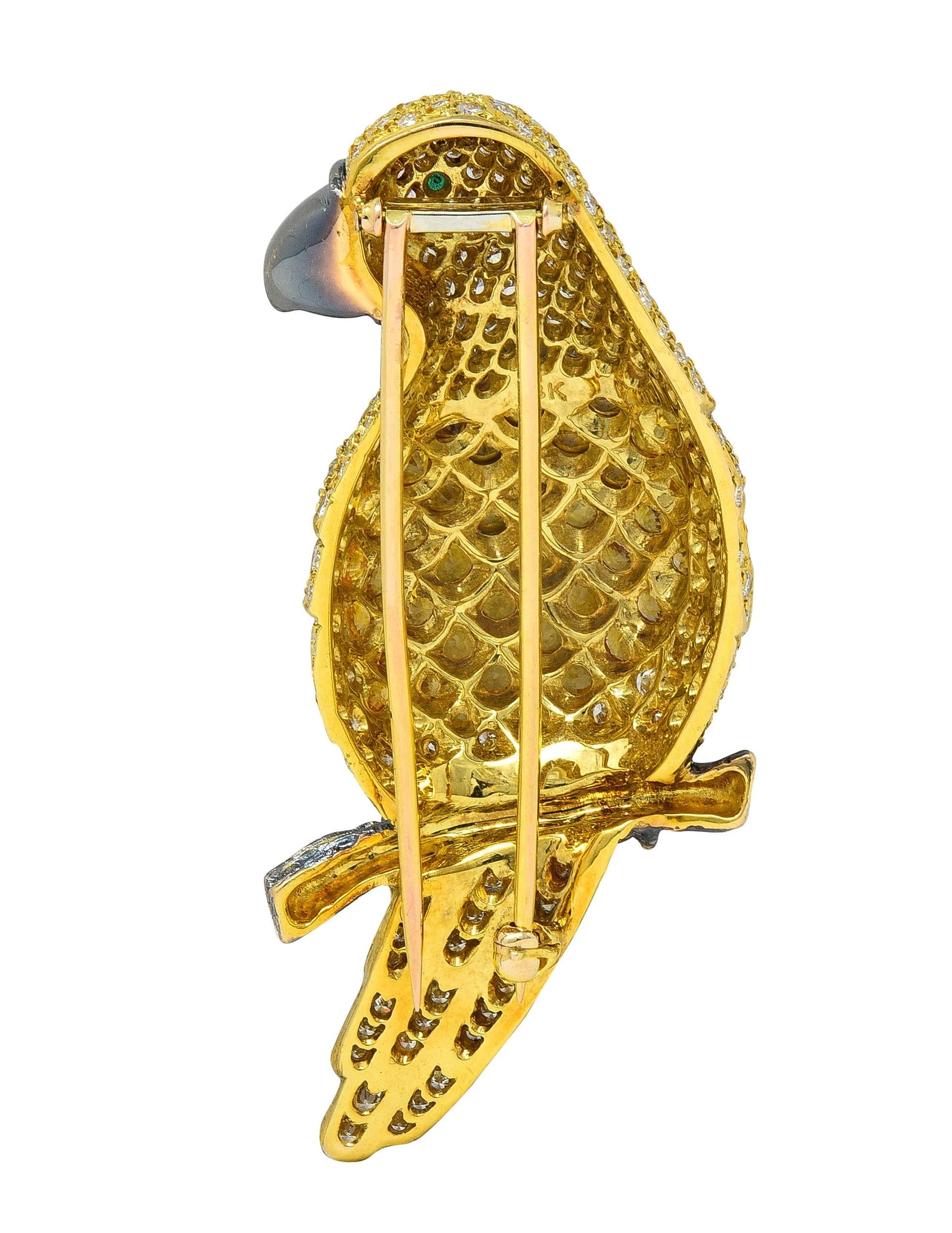 Contemporary 8.50 CTW Yellow Sapphire Diamond 18K Gold Vintage Parrot Brooch