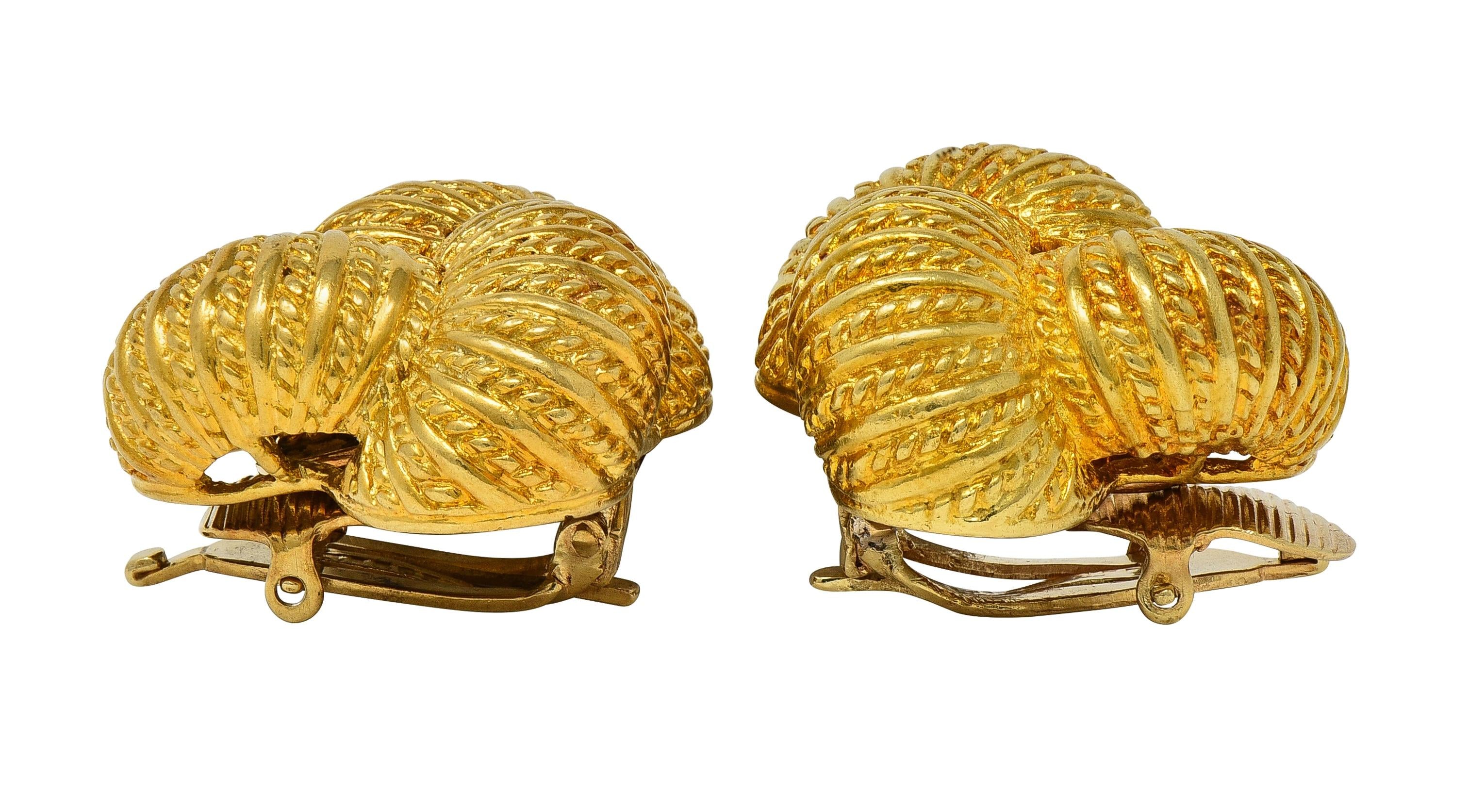 Tiffany & Co. 1960's 18 Karat Yellow Gold Vintage Rope Knot Ear-Clip Earrings