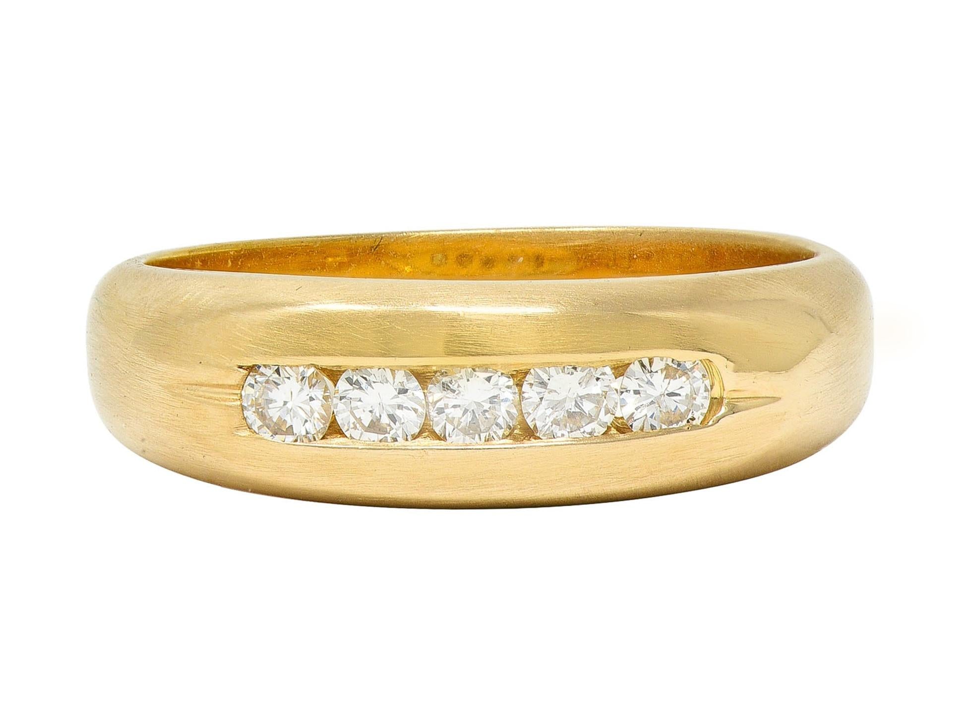 Contemporary Round Brilliant Diamond 14 Karat Yellow Gold Channel Set Band Ring