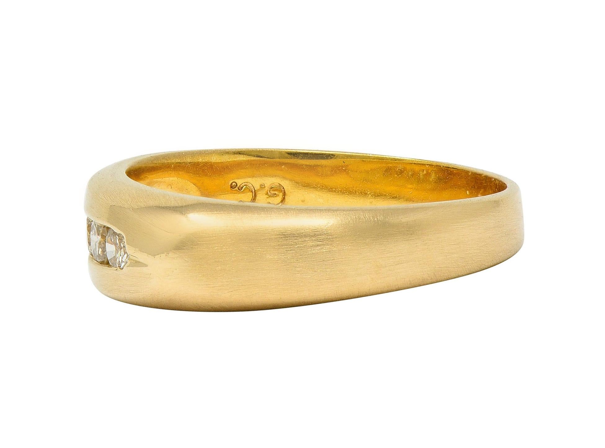 Contemporary Round Brilliant Diamond 14 Karat Yellow Gold Channel Set Band Ring