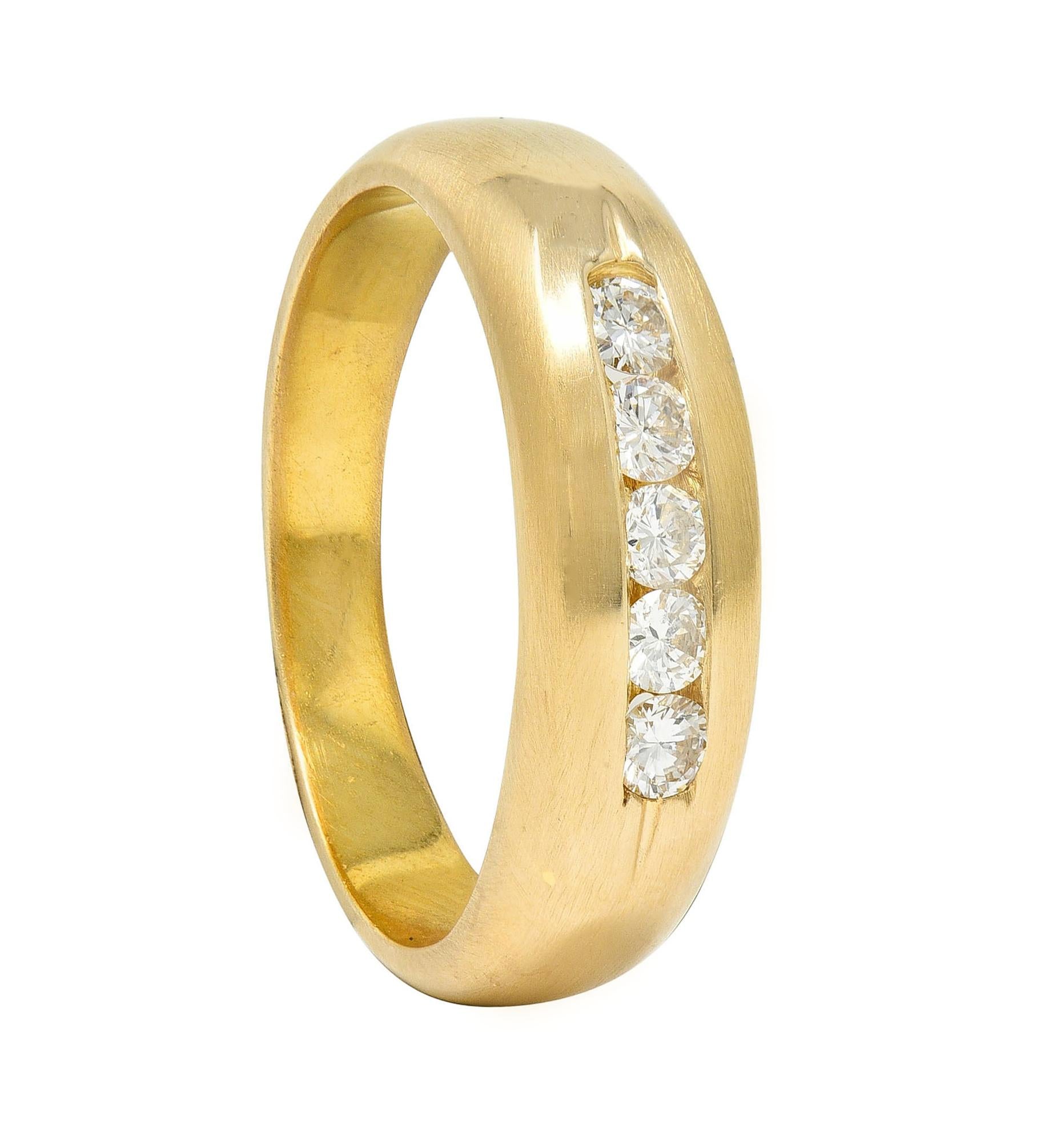 Contemporary Round Brilliant Diamond 14 Karat Yellow Gold Channel Set Band Ring