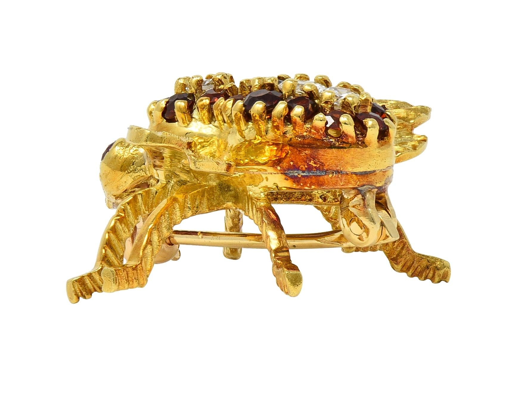 Rosenthal 1960's Diamond Ruby Citrine 18K Yellow Gold Vintage Bee Bug Brooch