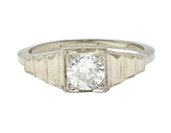 Art Deco Old European Cut Diamond 18 Karat White Gold Vintage Engagement Ring