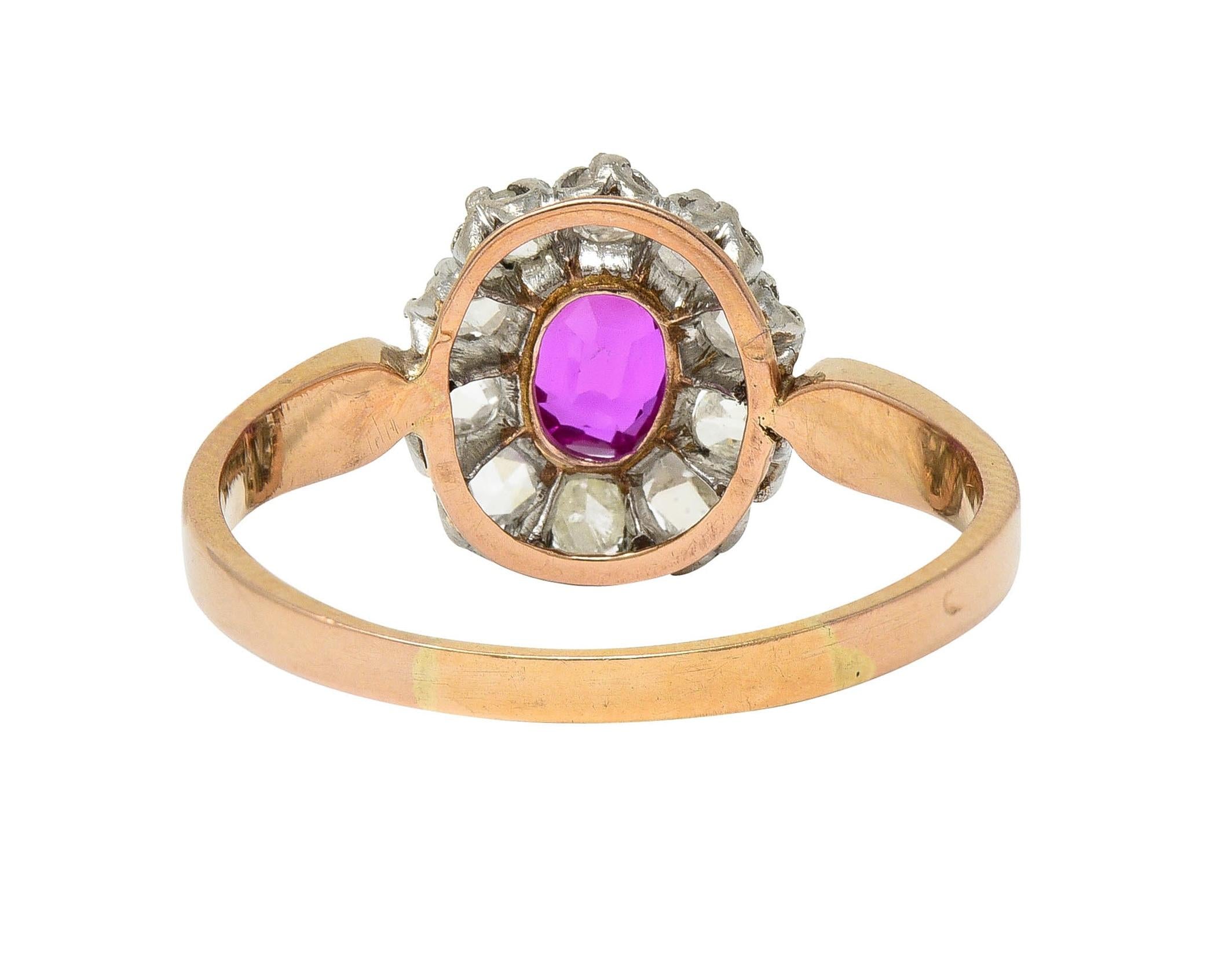 Edwardian No Heat Burma Pink Sapphire Diamond Platinum 14K Gold Antique Ring