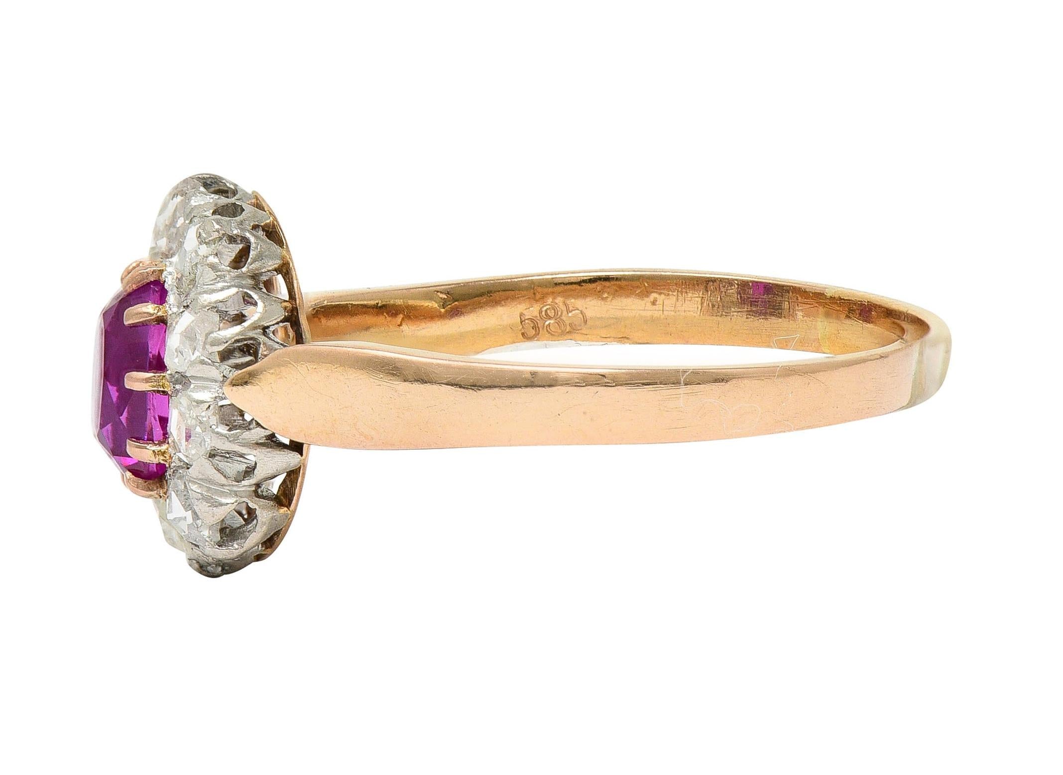 Edwardian No Heat Burma Pink Sapphire Diamond Platinum 14K Gold Antique Ring