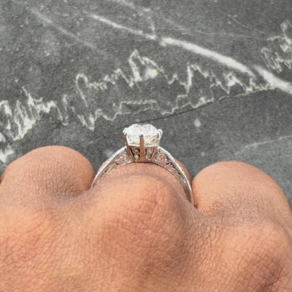 Art Deco 1930 European Diamond Platinum Scroll Foliate Vintage Engagement Ring