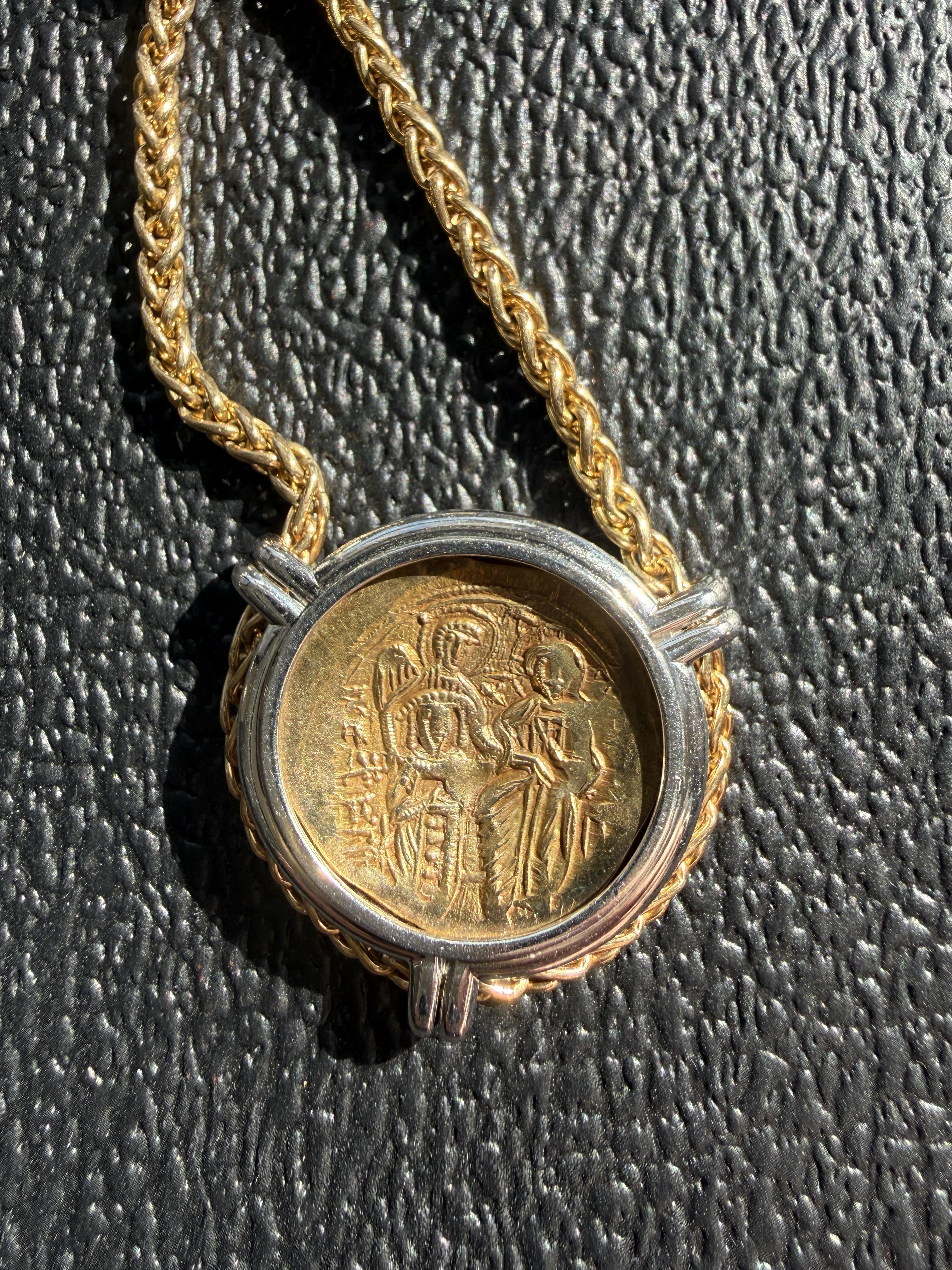 Bulgari 1980's Sapphire 18K Yellow Platinum Vintage Monete Sartouir Necklace