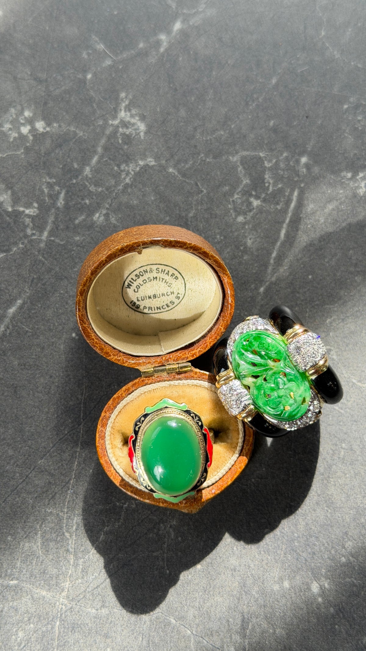 David Webb 1980's Jade Diamond Enamel Platinum 18 Karat Yellow Gold Floral Vintage Wide Band Ring
