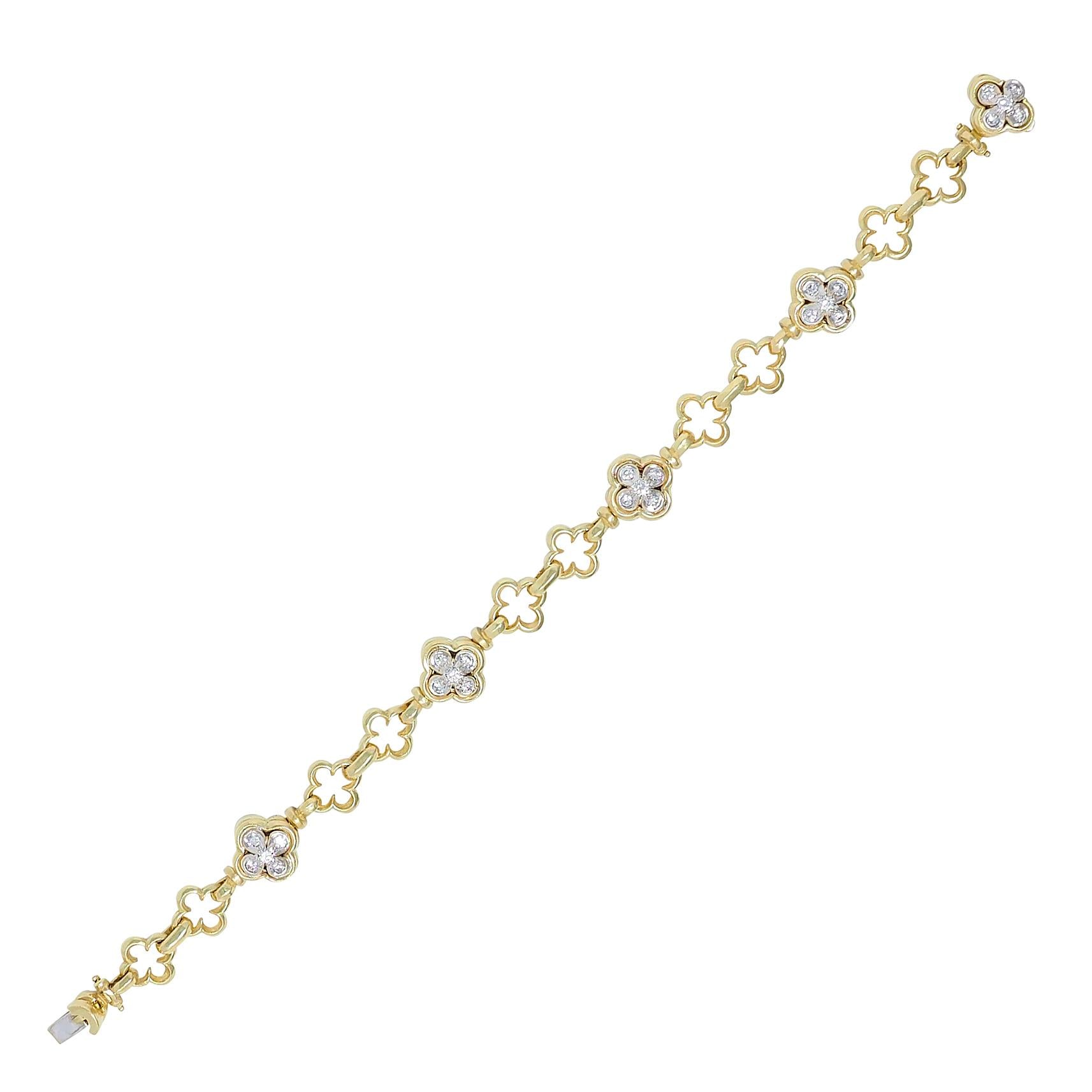 SeidenGang 1.00 CTW Diamond 18 Karat Two-Tone Gold Vintage Clover Bracelet