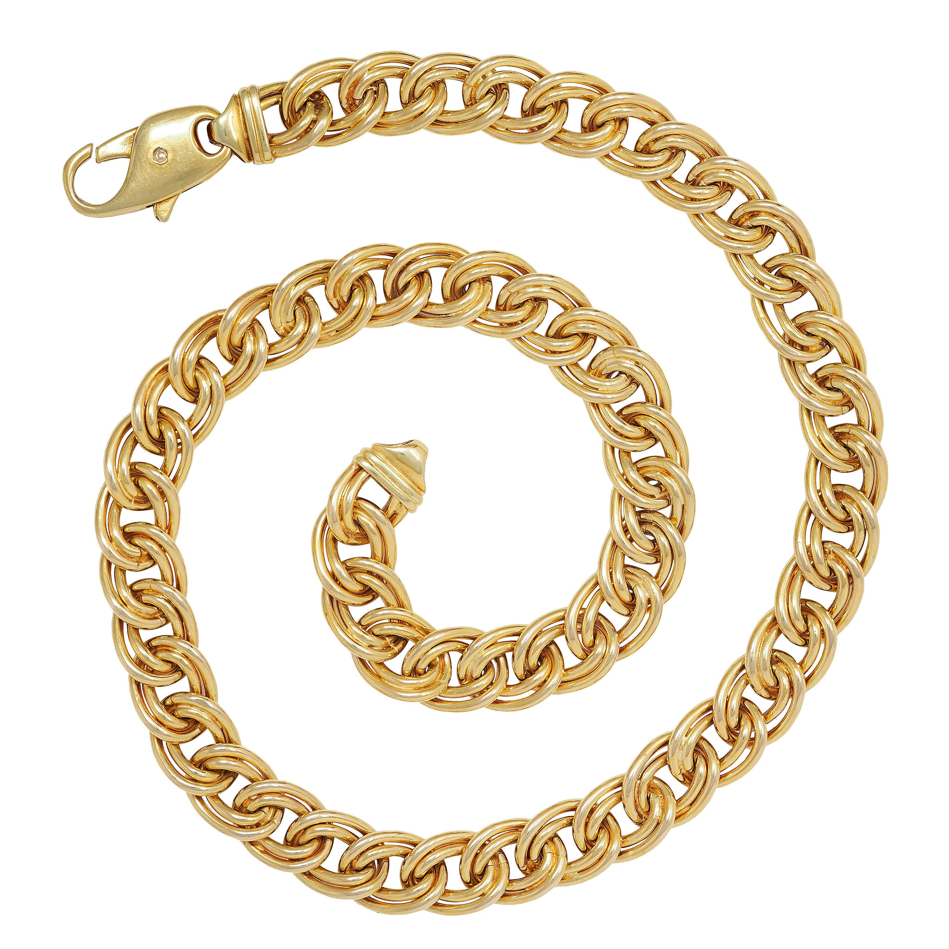 UnoAerre 1980's 18 Karat Yellow Gold Vintage Double Curb Link Chain Necklace