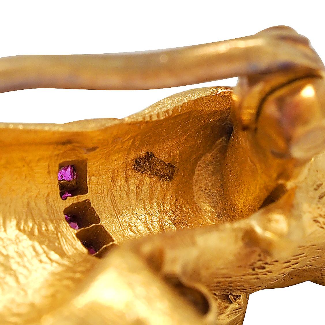 Edwardian Diamond Ruby Platinum 18 Karat Yellow Gold Antique Hound Dog Brooch