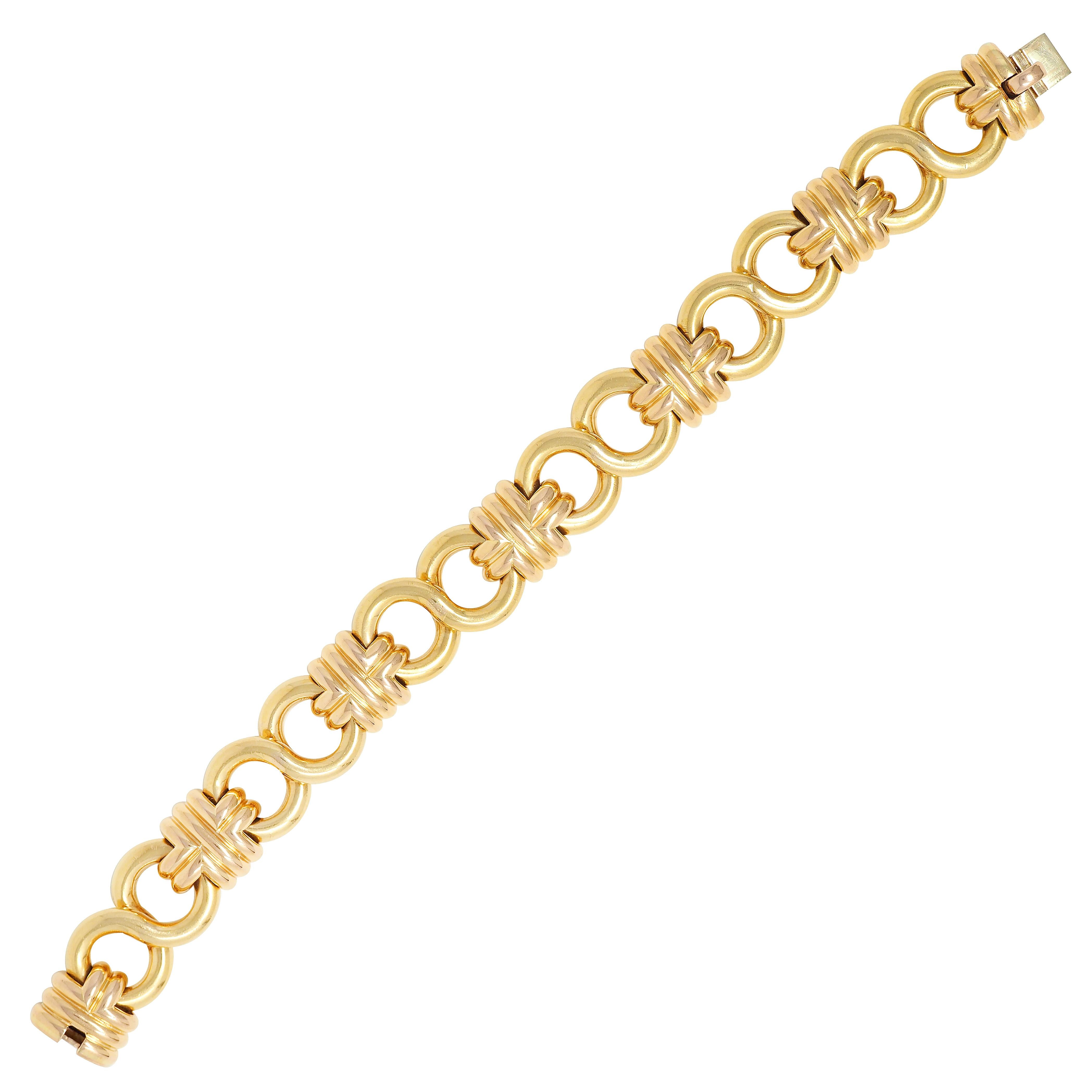 Black Starr & Frost 1980 18K Two-Tone Gold Vintage Infinity Link Chain Bracelet