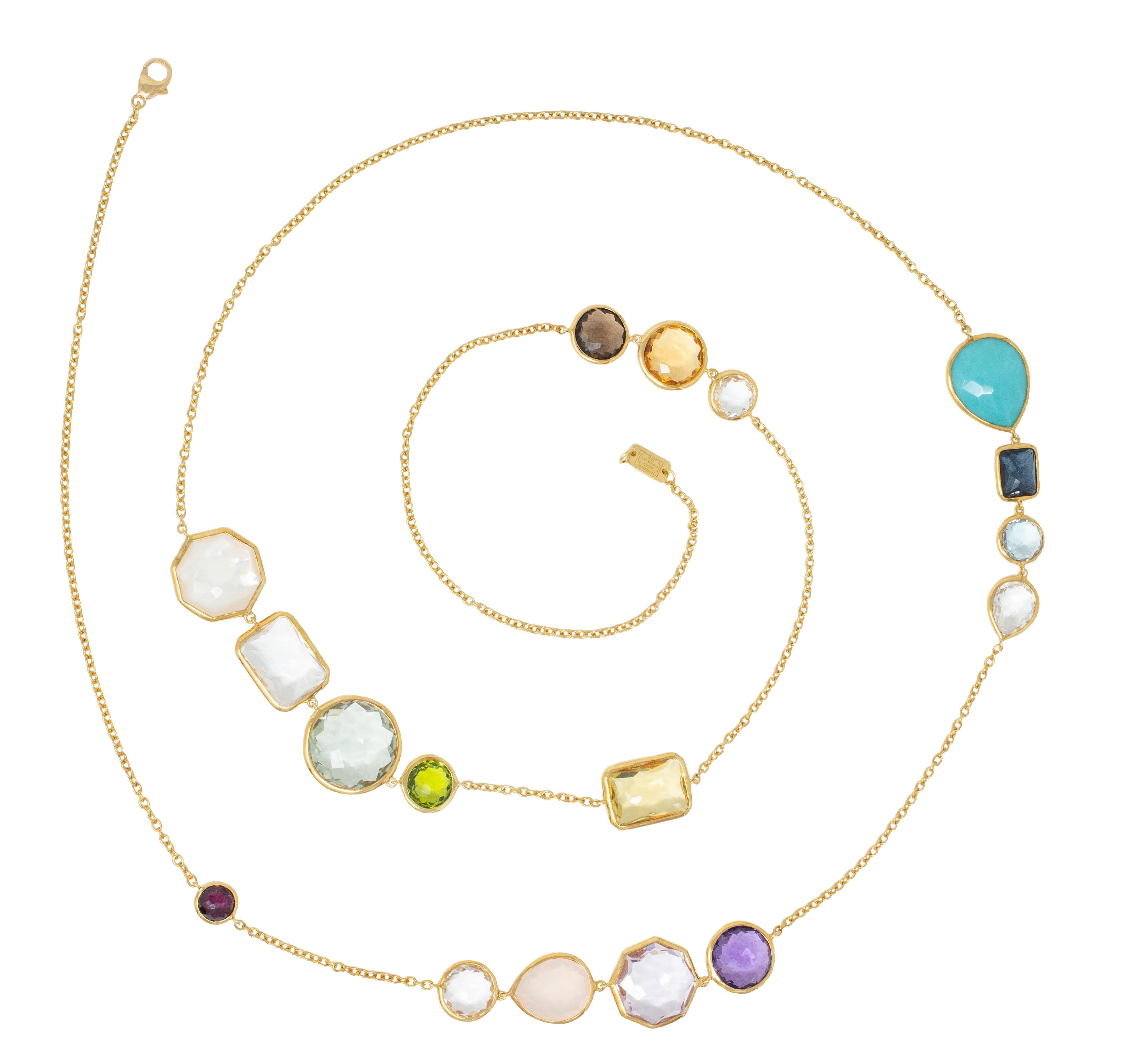 Ippolita 2000's Multi-Gem 18 Karat Yellow Gold Lollipop Station Necklace