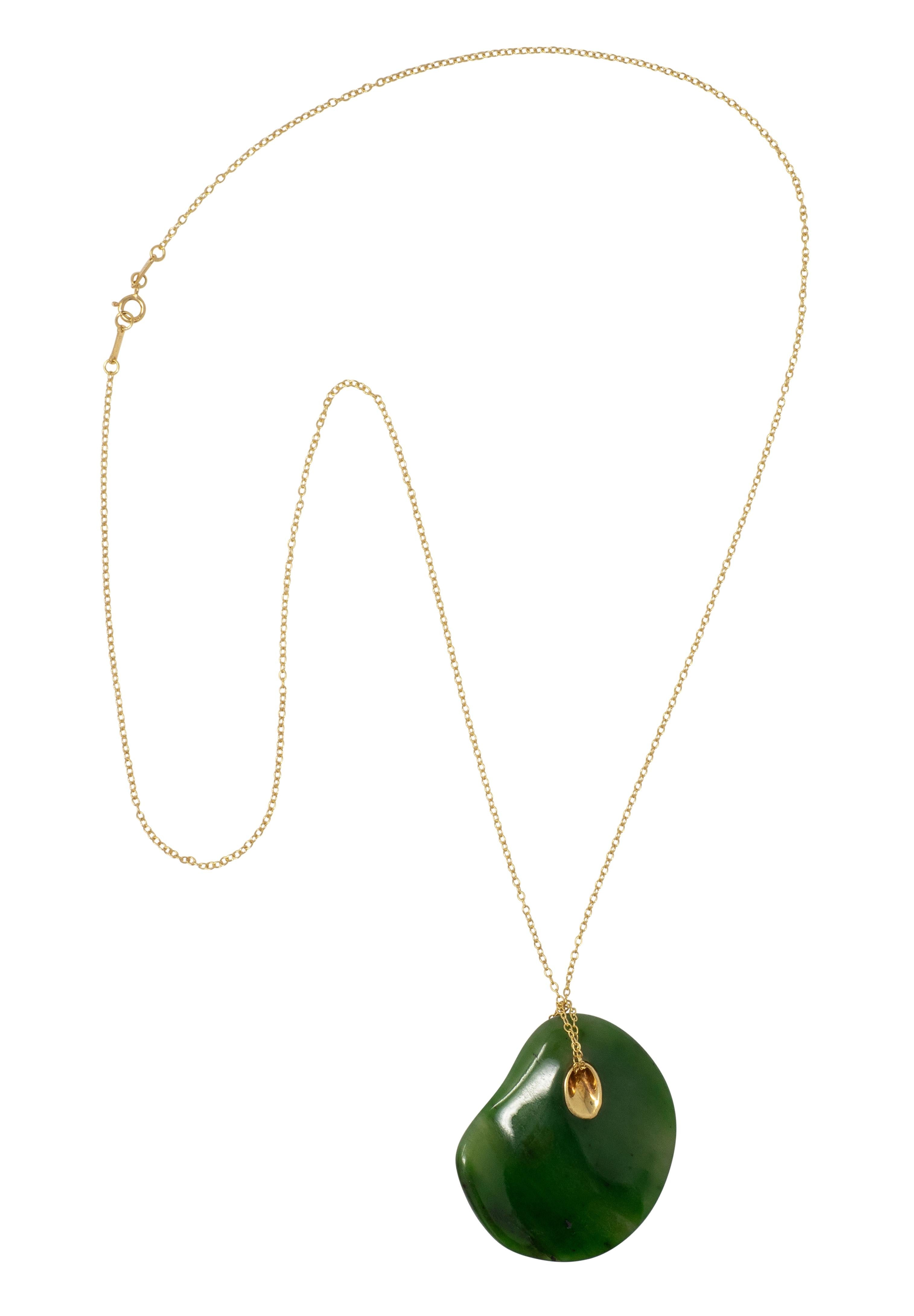 Tiffany & Co. Elsa Peretti 1970's Jade 18K Vintage Touchstone Pendant Necklace