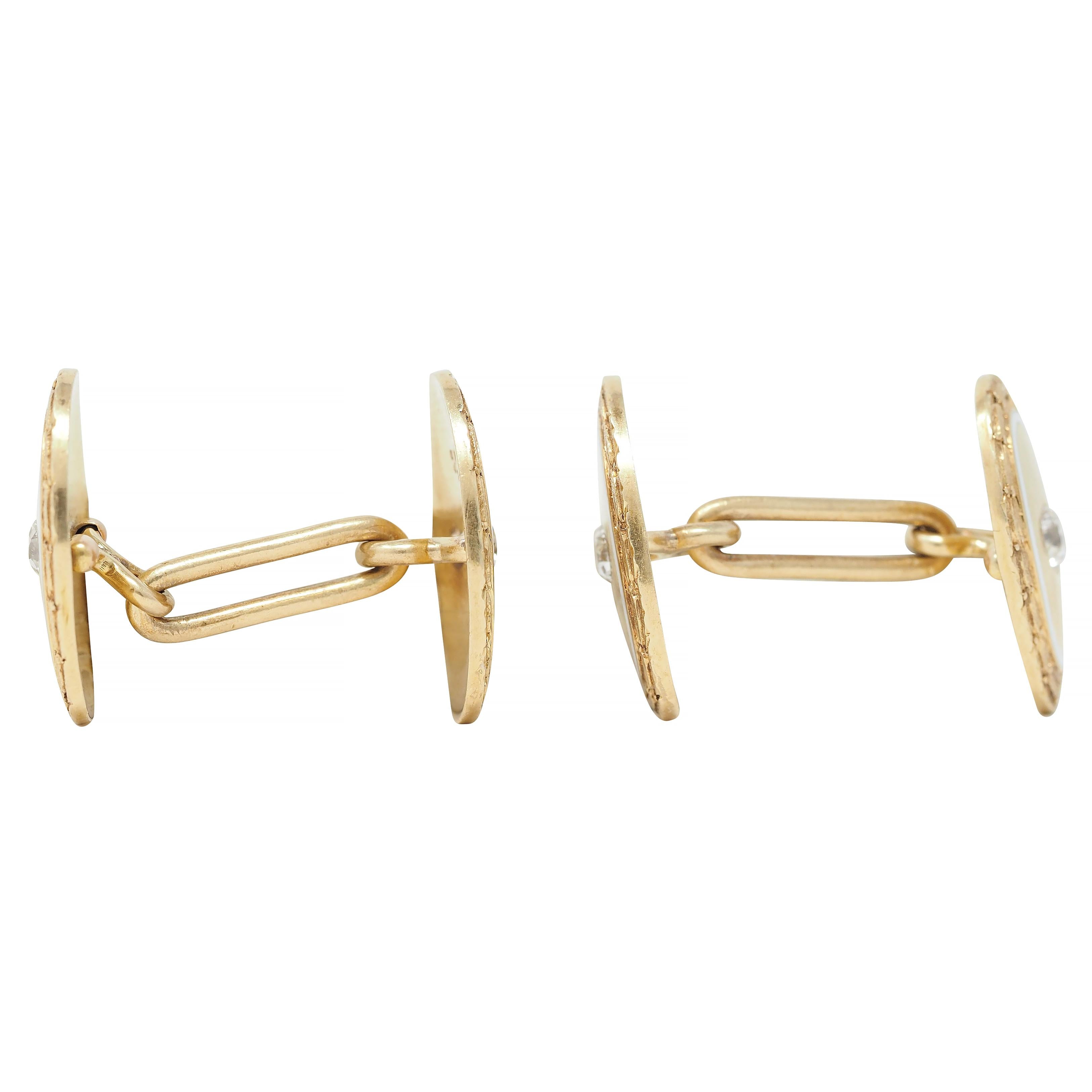 Bailey Banks & Biddle Victorian Diamond Enamel 14K Gold Antique Wheat Cufflinks