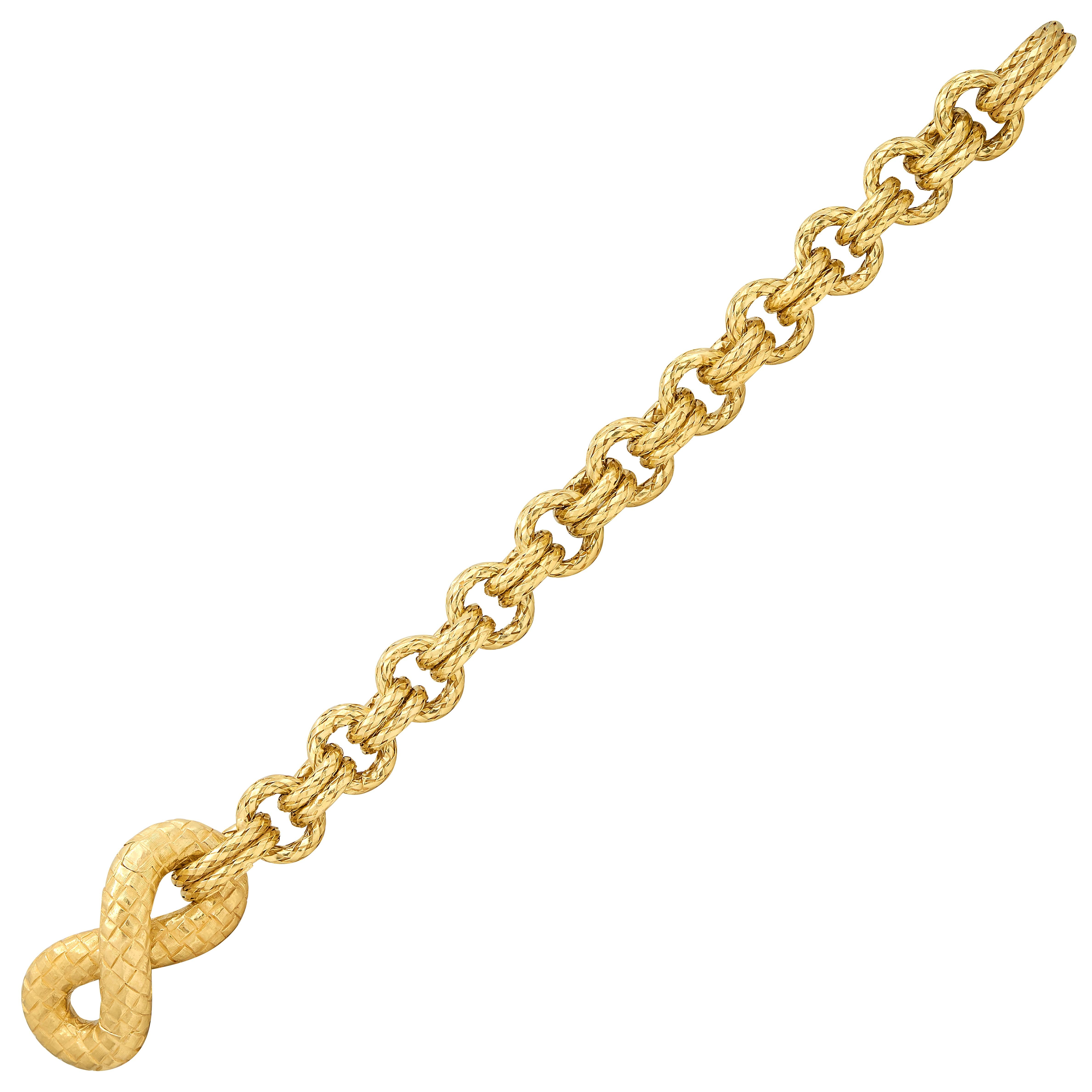 Bottega Veneta 18K Yellow Gold Vintage Torcello Woven Infinity Link Bracelet