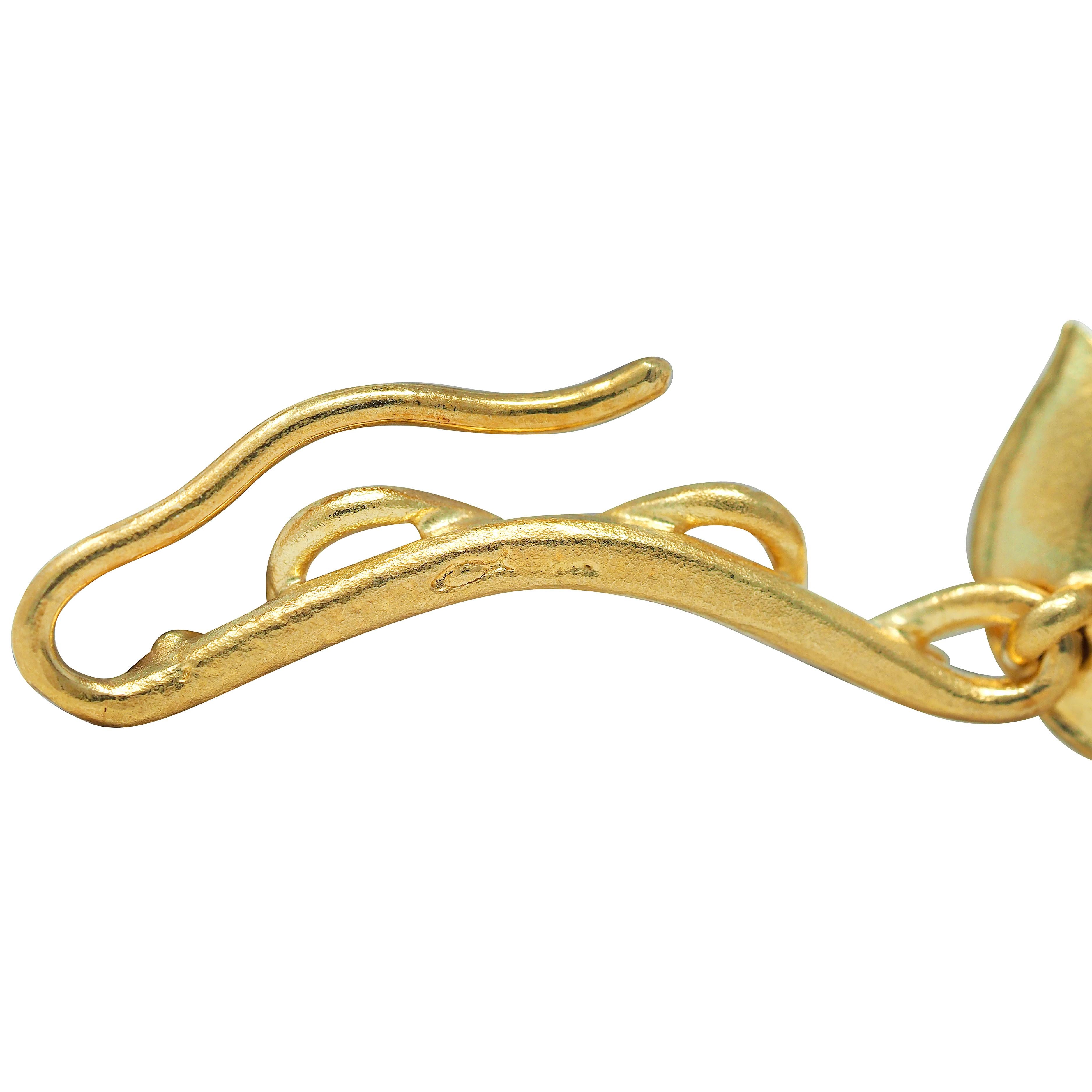 Modernist Diamond 18 Karat Yellow Gold Vintage Lily Pad Chain Necklace