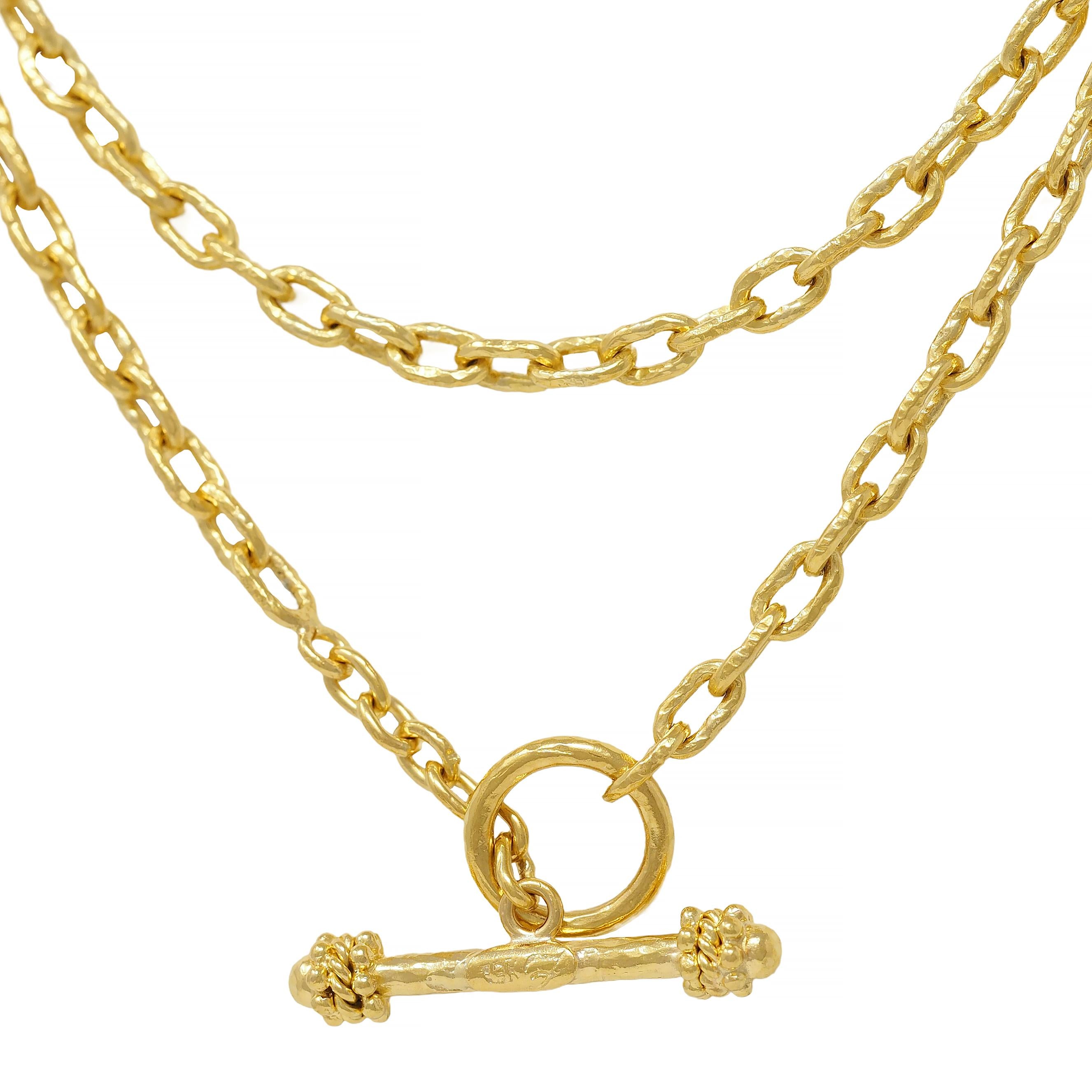 Elizabeth Locke Contemporary 19K Yellow Gold Hammered Cable Link Chain Necklace