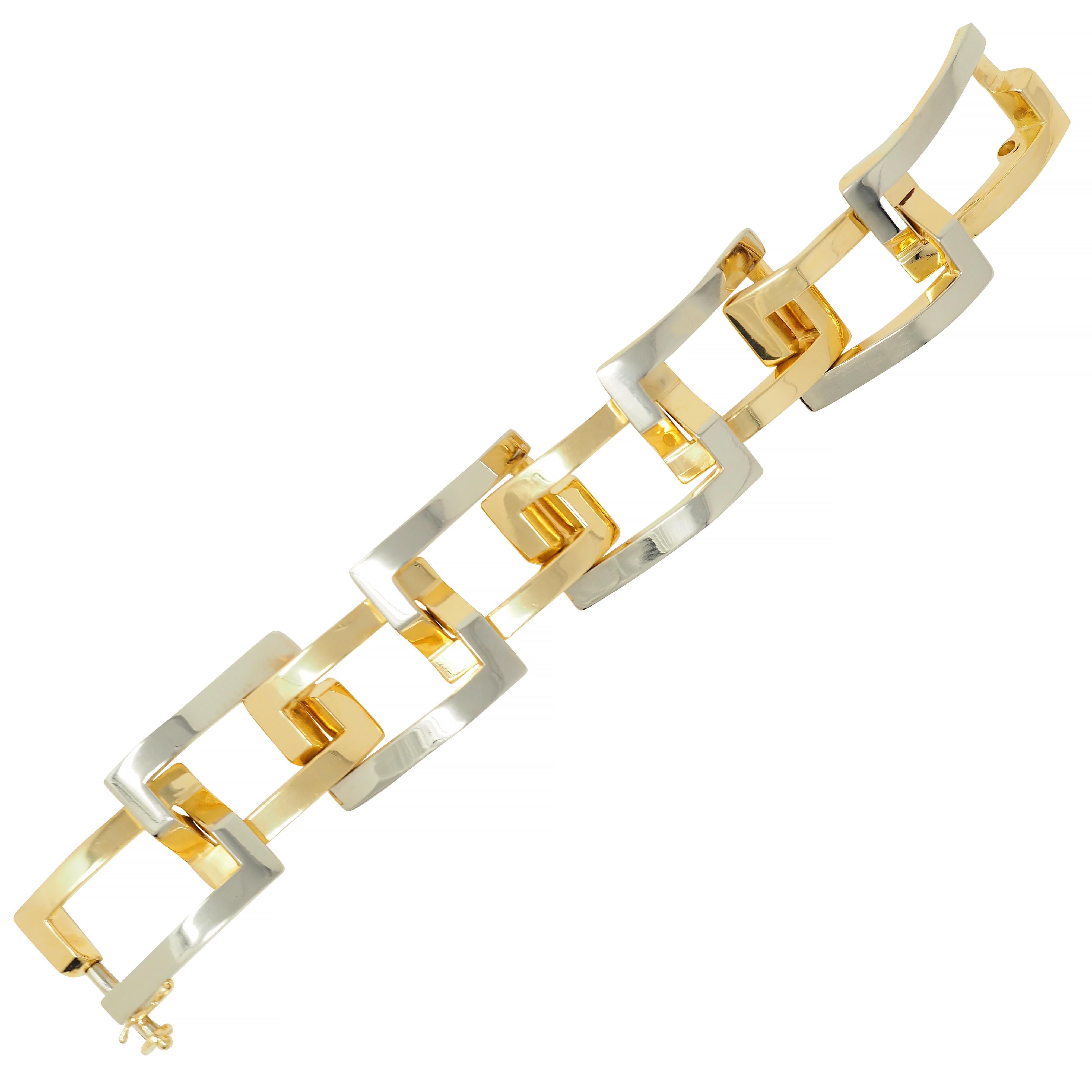 Carlo Weingrill 1970's 18 Karat Two-Tone Gold Vintage Geometric Bracelet