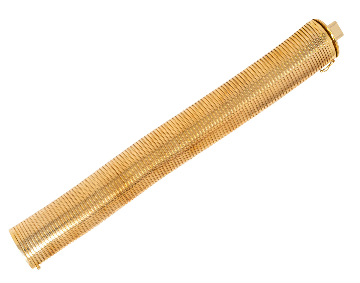 1960's 14 Karat Yellow Gold Vintage Wide Tubogas Bracelet