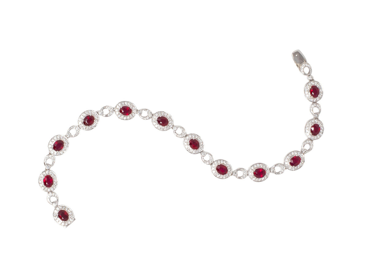 2010's 5.33 CTW Ruby Diamond 18 Karat White Gold Contemporary Halo Line Bracelet