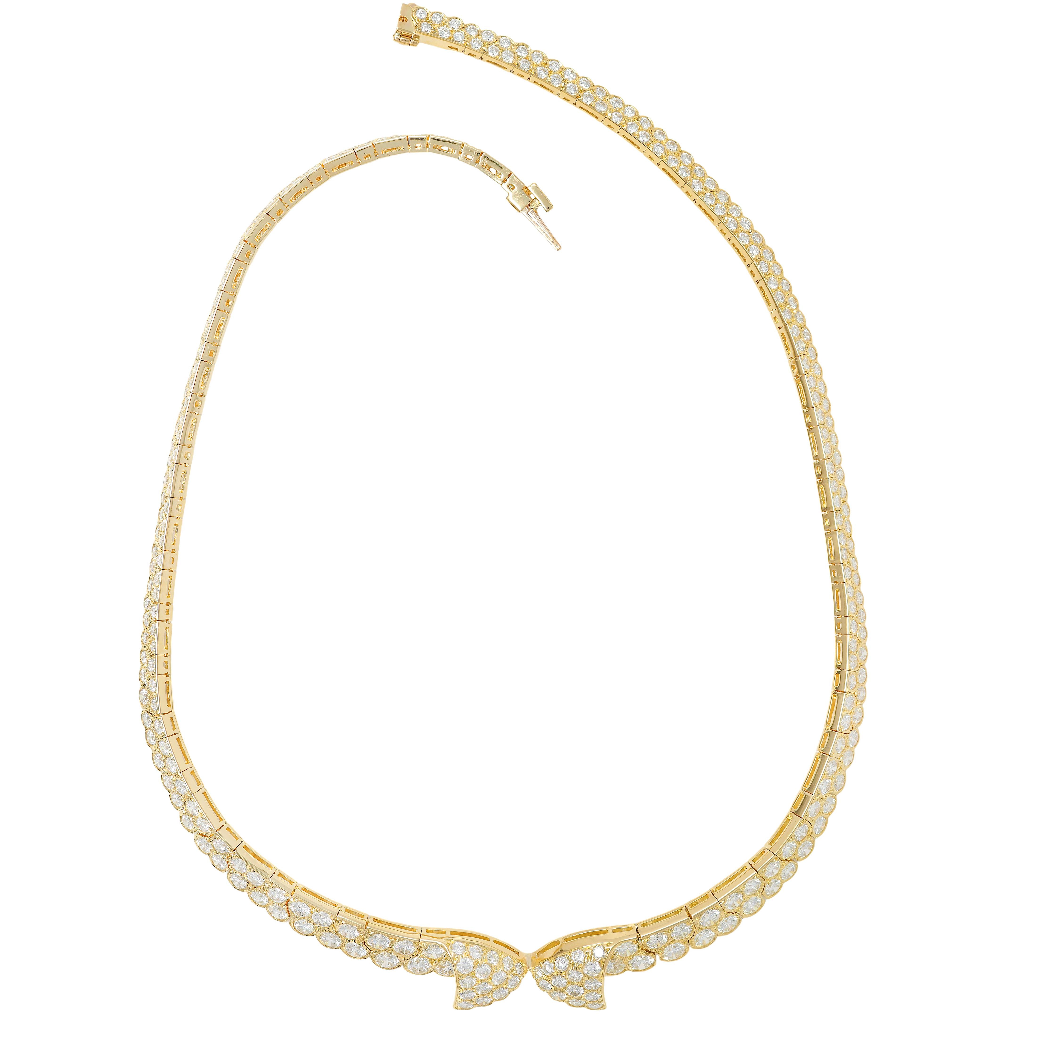 Van Cleef & Arpels French 20.62 CTW Diamond 18K Yellow Gold Bow Collar Necklace