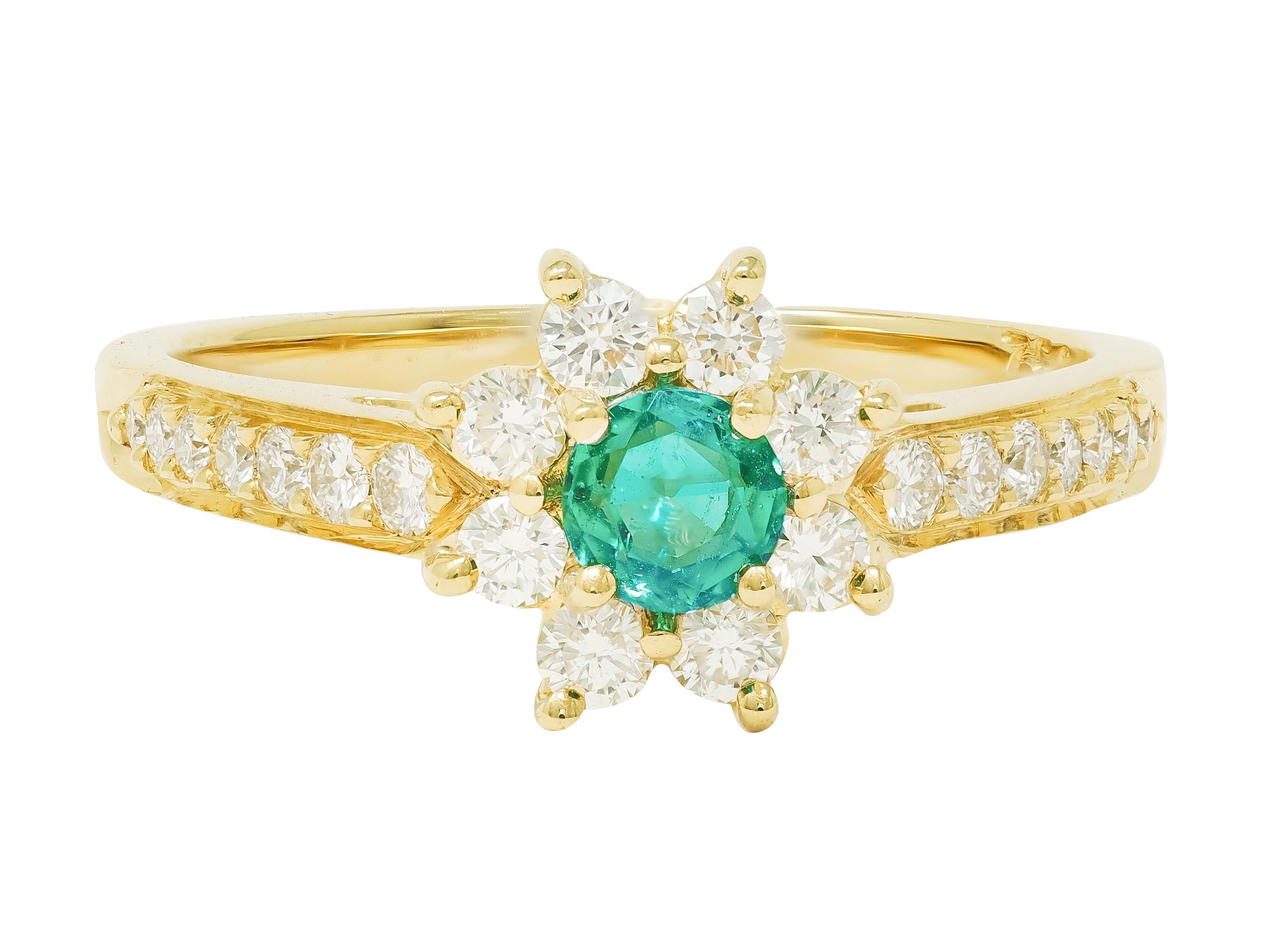 Tiffany & Co. 1990's 1.00 CTW Emerald Diamond 18K Gold Vintage Cluster Ring