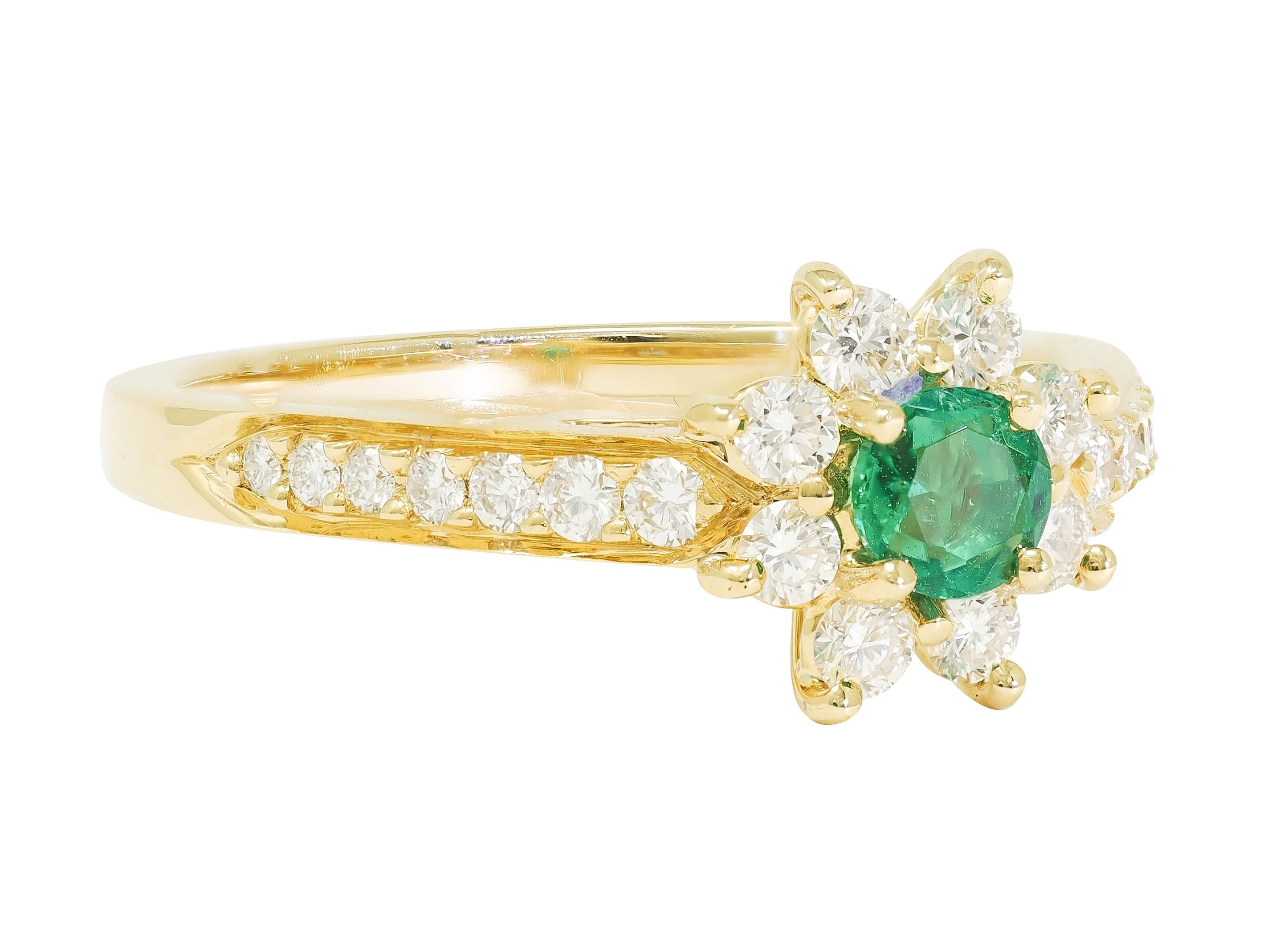Tiffany & Co. 1990's 1.00 CTW Emerald Diamond 18K Gold Vintage Cluster Ring